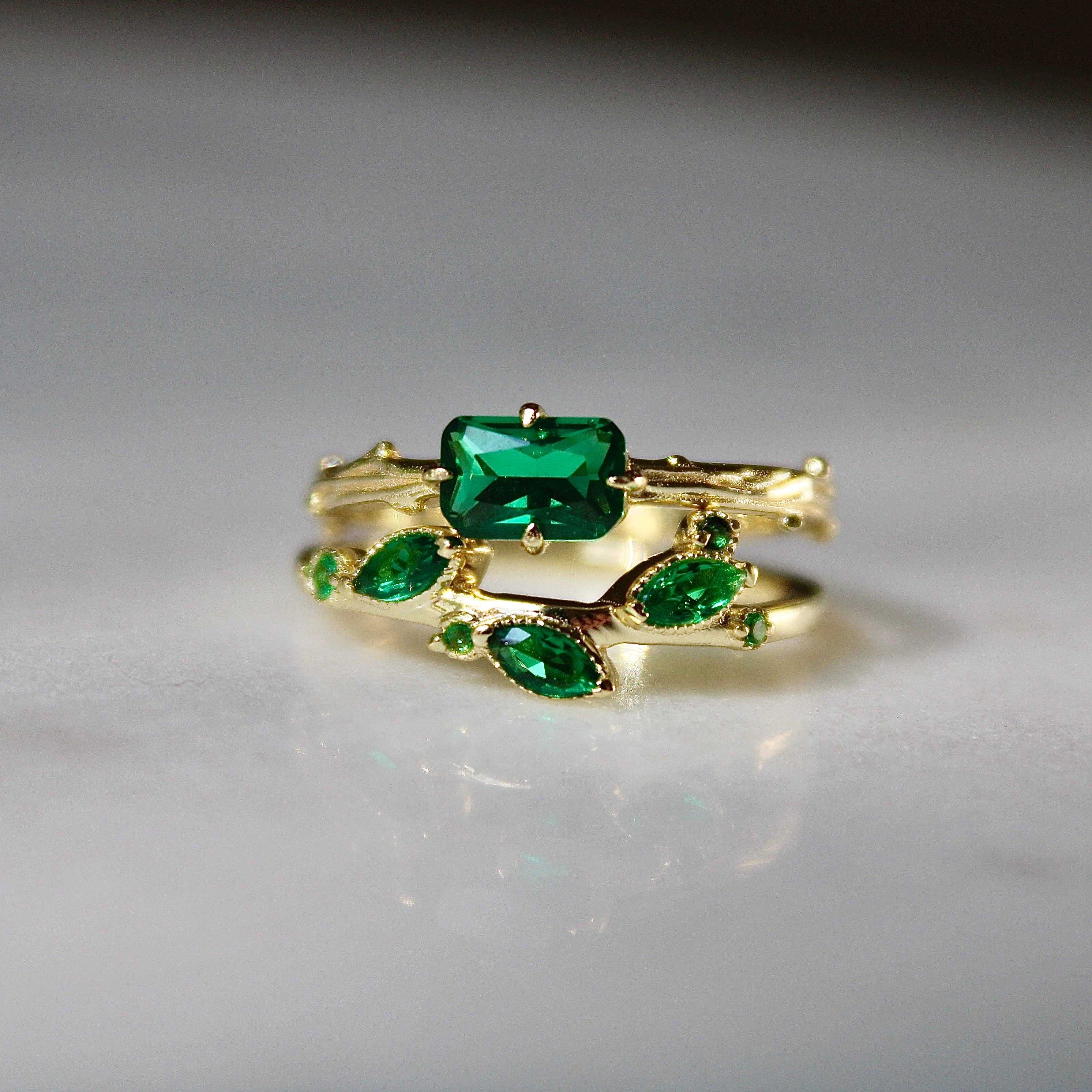 Emerald Bark Ring
