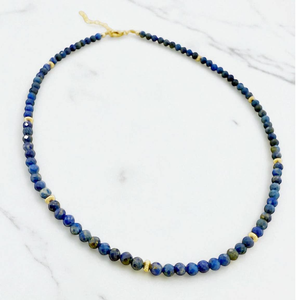 Rhodes Lapis Lazuli Gemstone Beaded Necklace Gold Filled