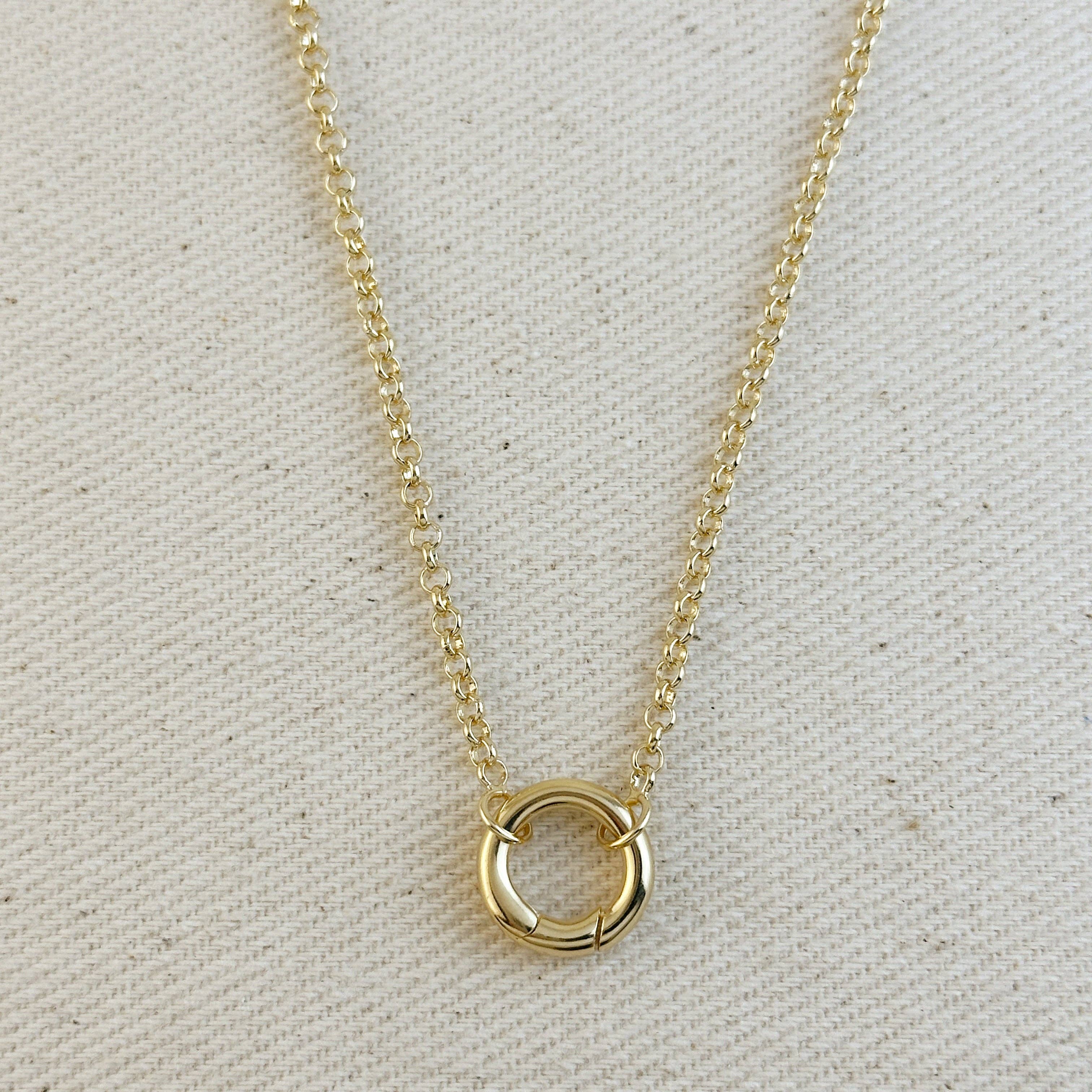 18k Gold Filled Rolo Chain Necklace Featuring Carabiner Clasp