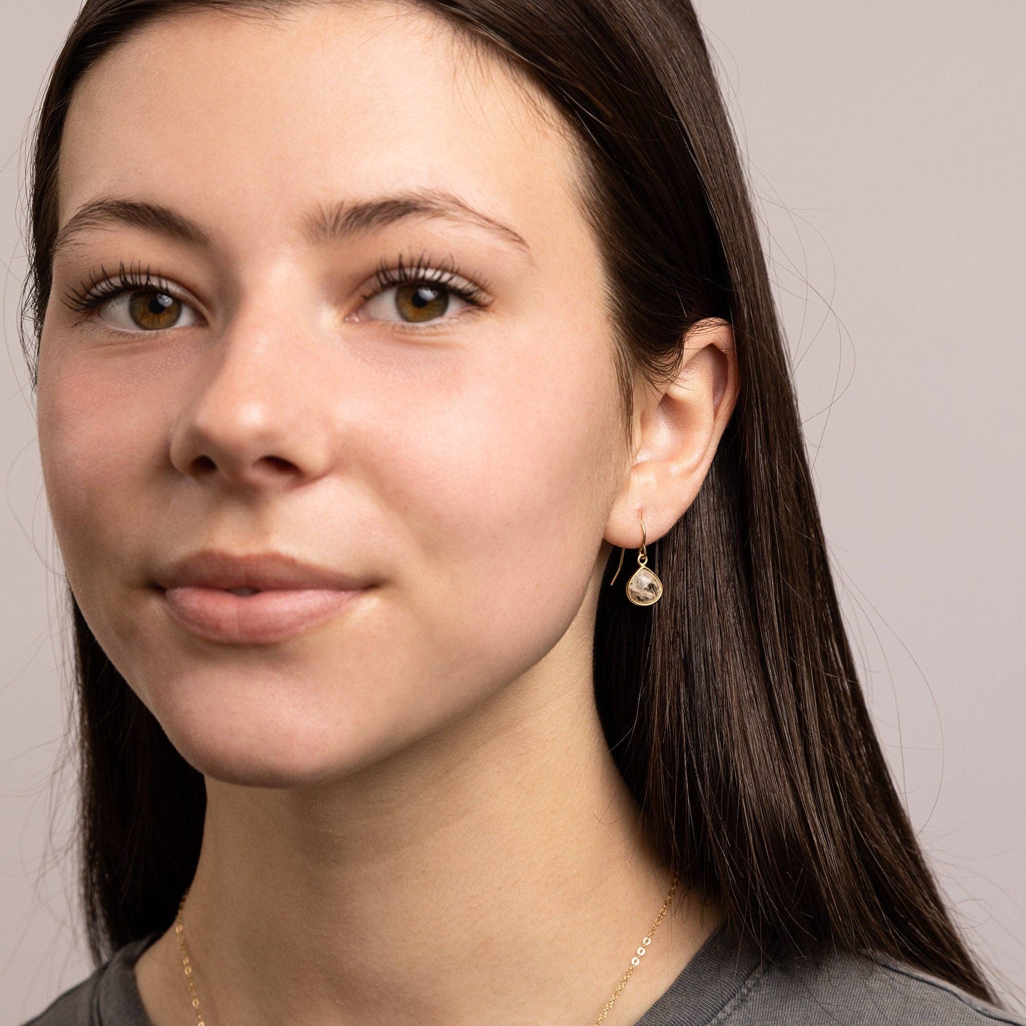 Golden Rutilated Quartz Mini Drop Gold Earrings