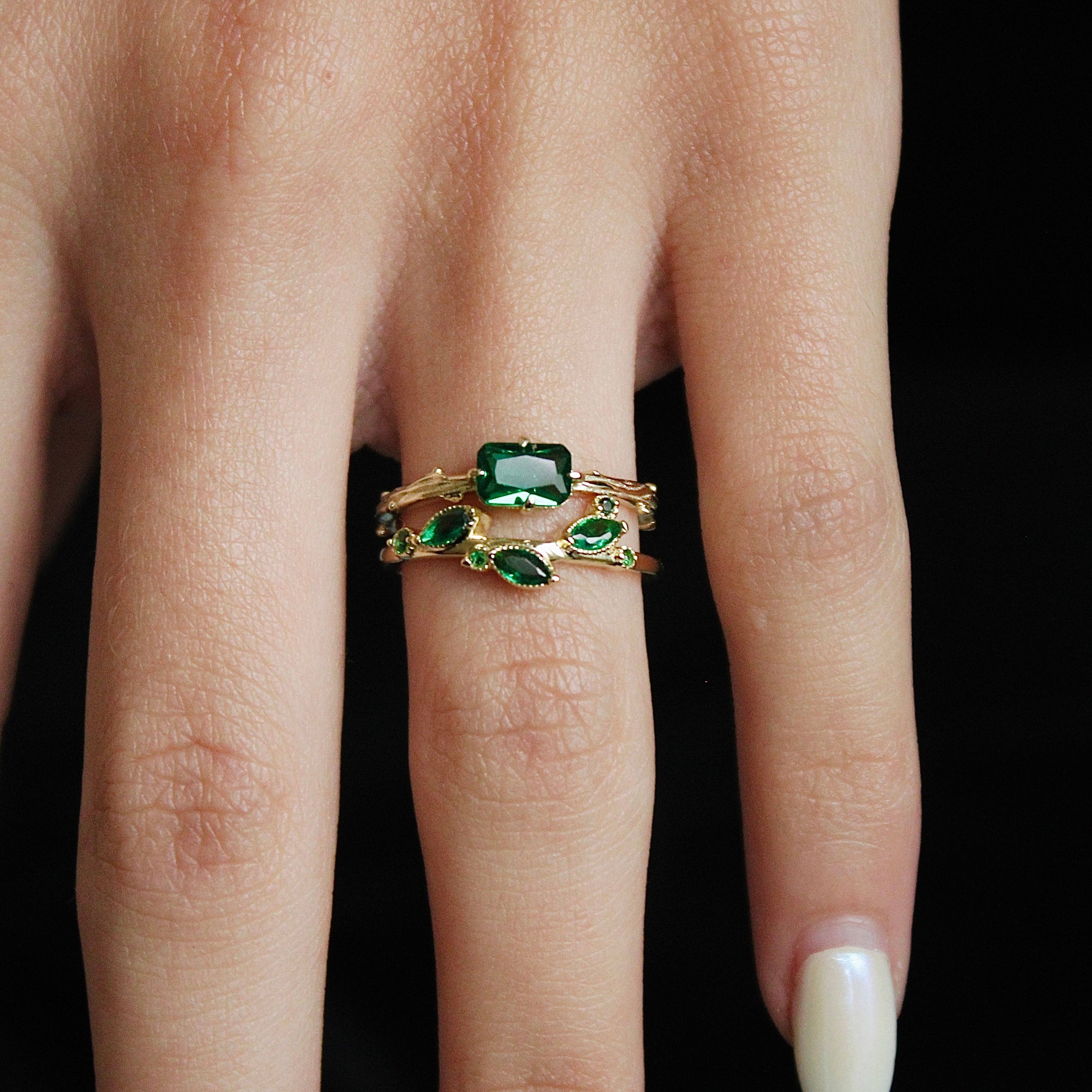 Emerald Bark Ring