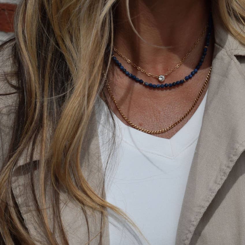 Rhodes Lapis Lazuli Gemstone Beaded Necklace Gold Filled