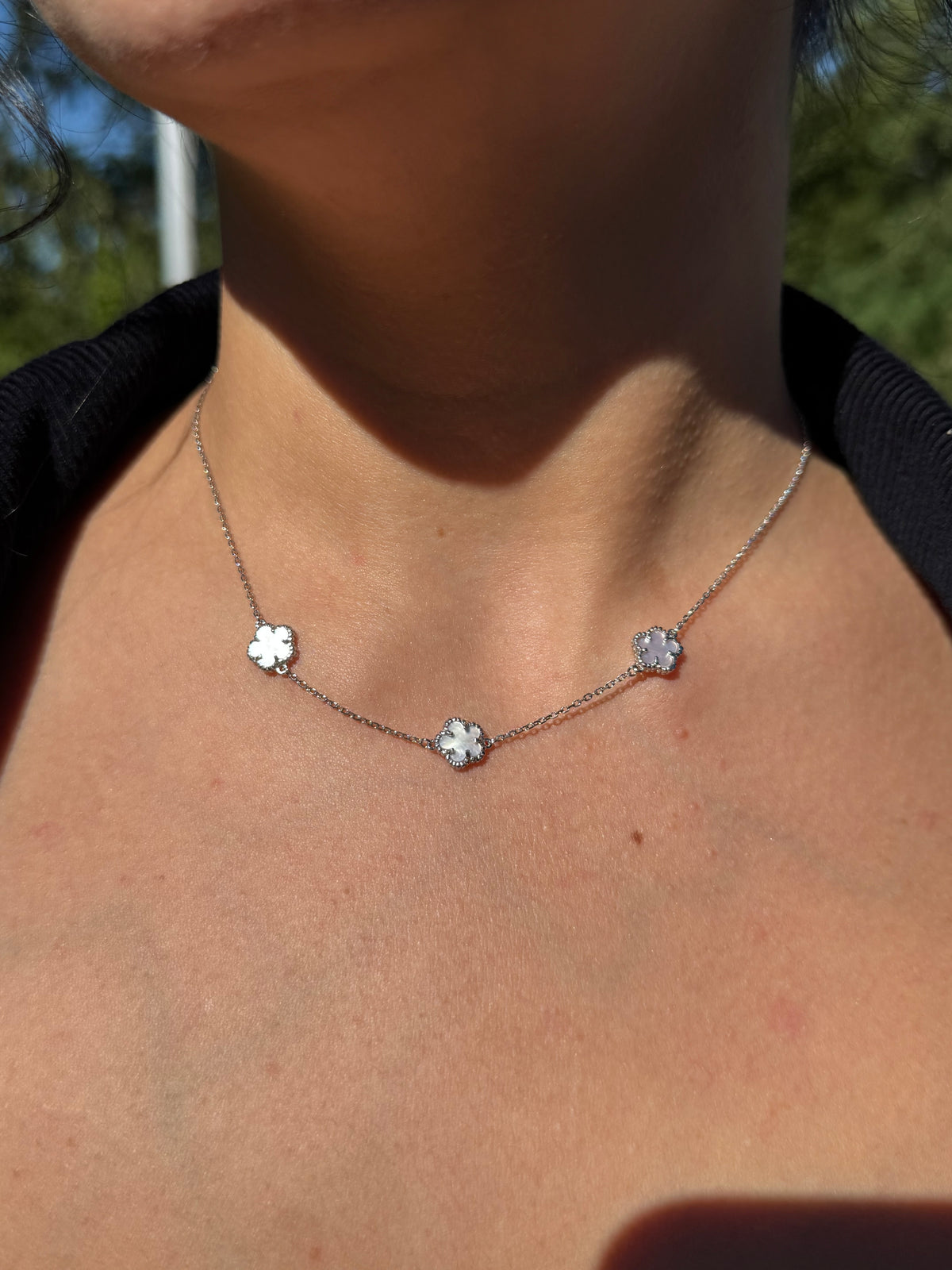 Sterling Silver Clover Necklace with Mother of Pearl