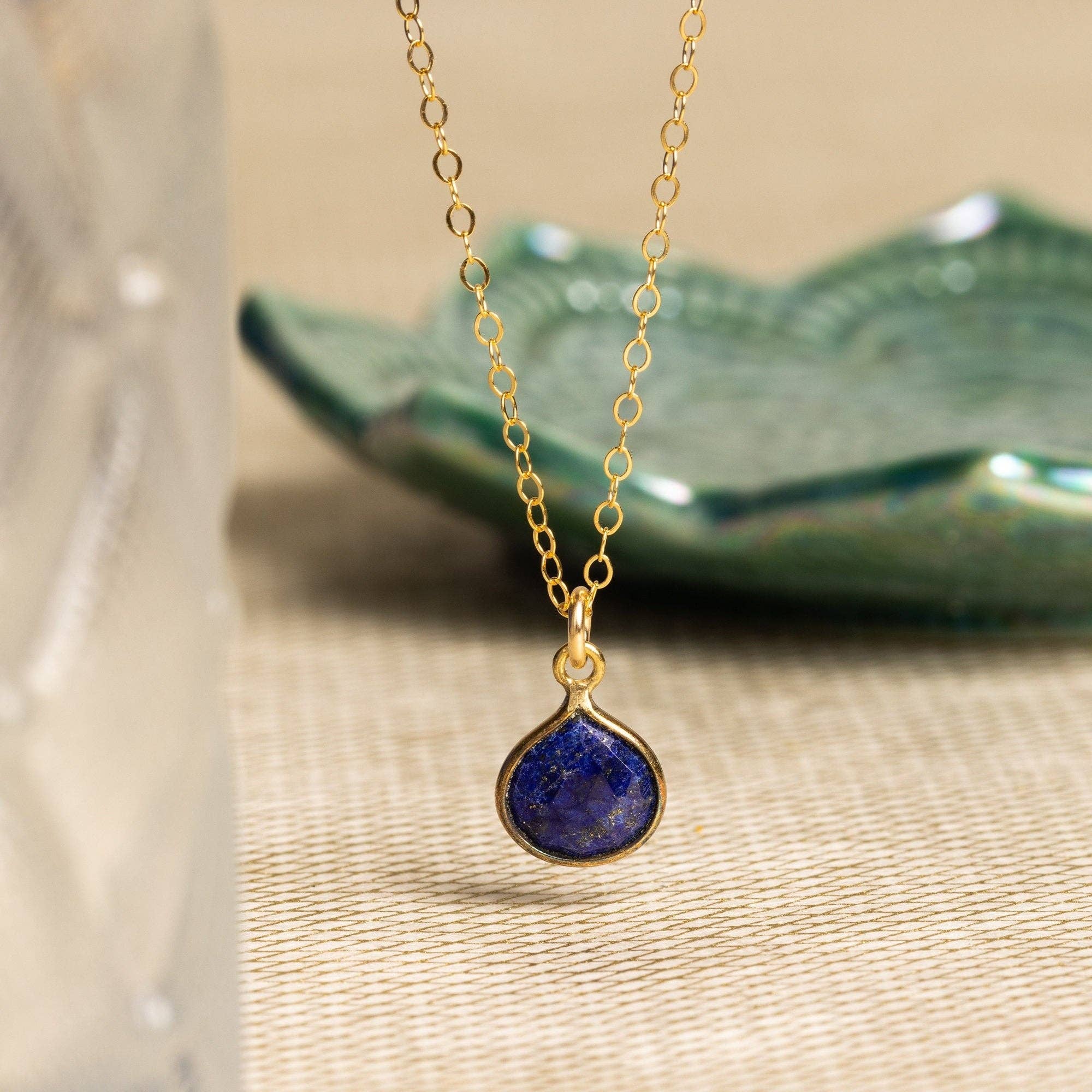 Lapis Lazuli Teardrop Gemstone Gold Necklace