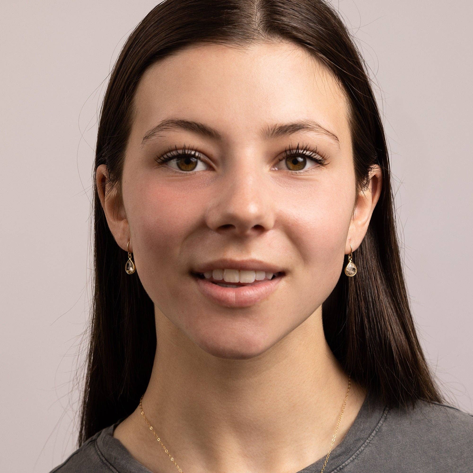 Golden Rutilated Quartz Mini Drop Gold Earrings