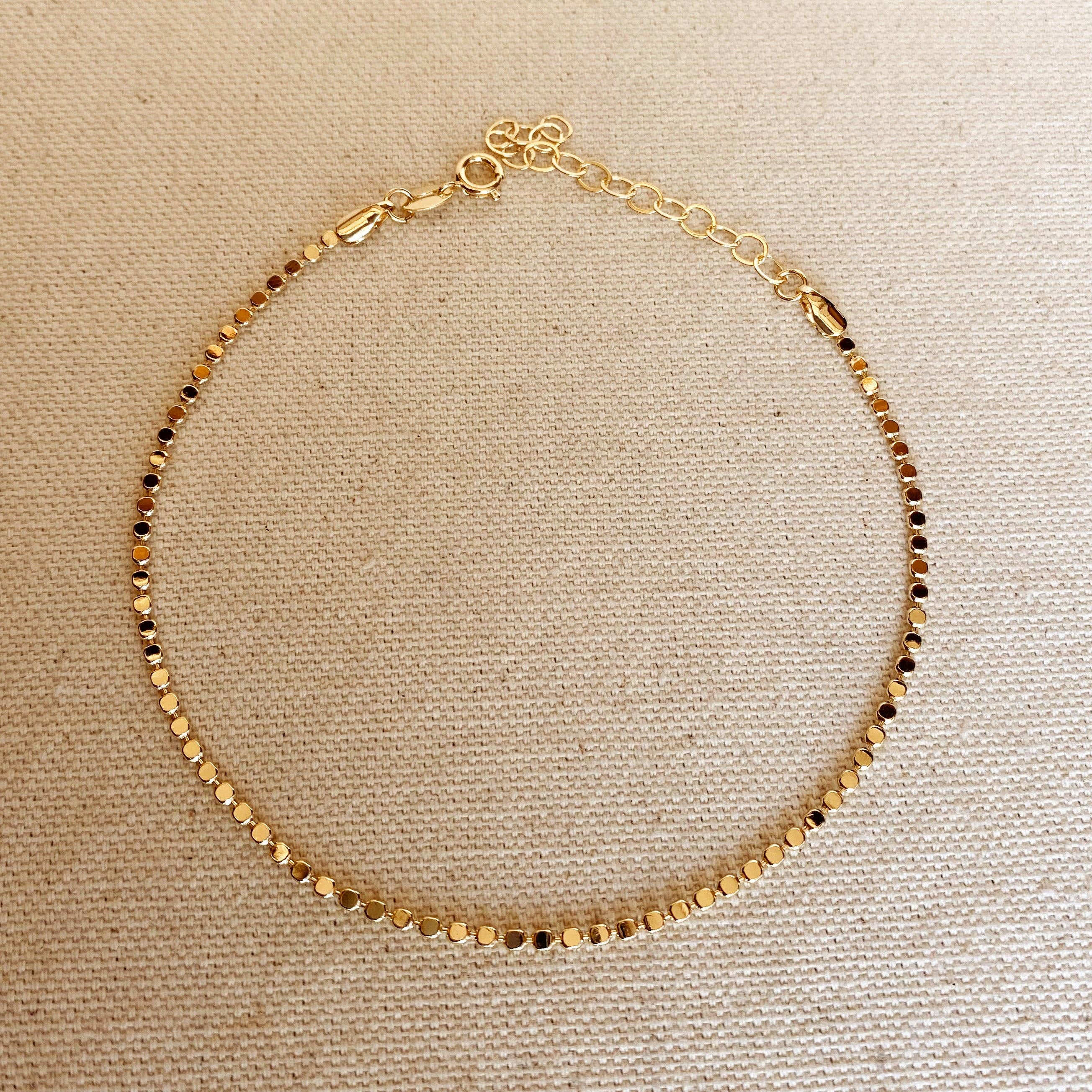 18k Gold Filled 2.0mm Flat Ball Chain Anklet