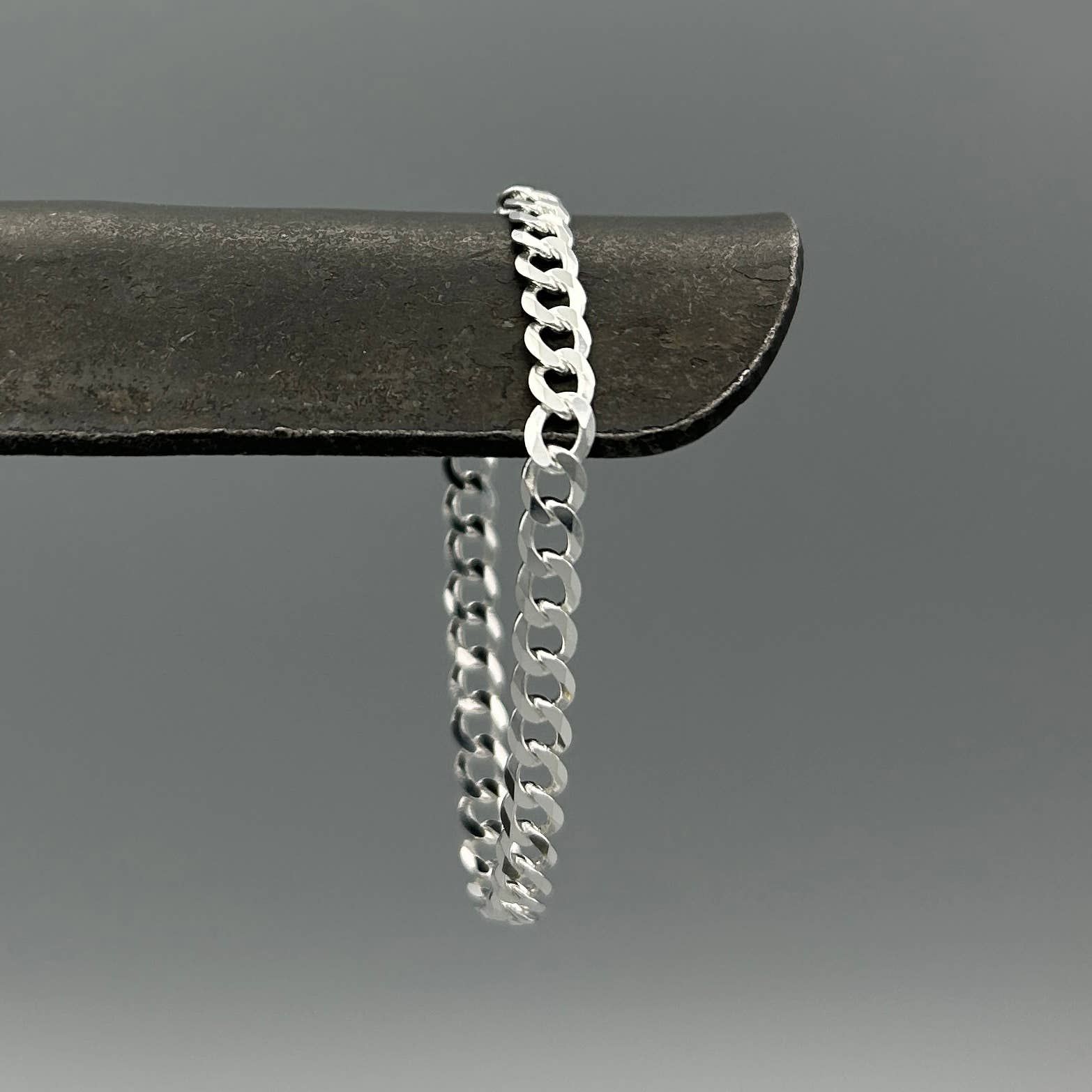 5.3mm Sterling Silver Flat Curb Chain Bracelet