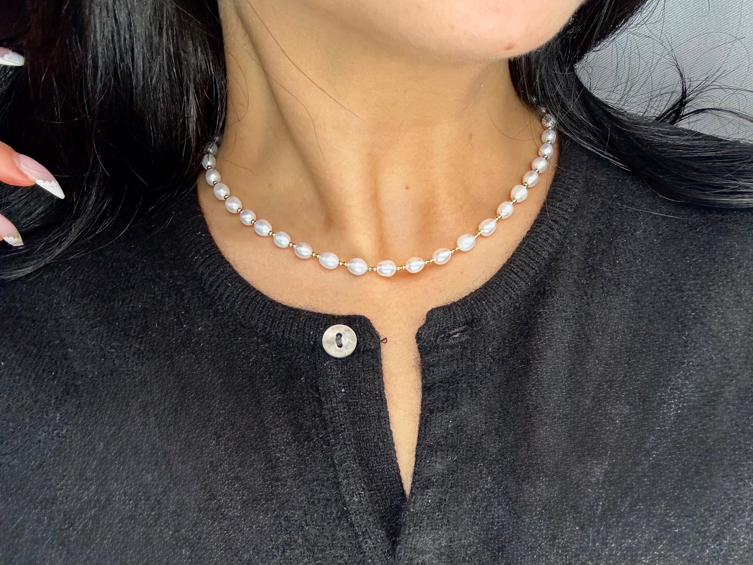 Taylor Freshwater Pearl Beaded Necklace Gold Filled