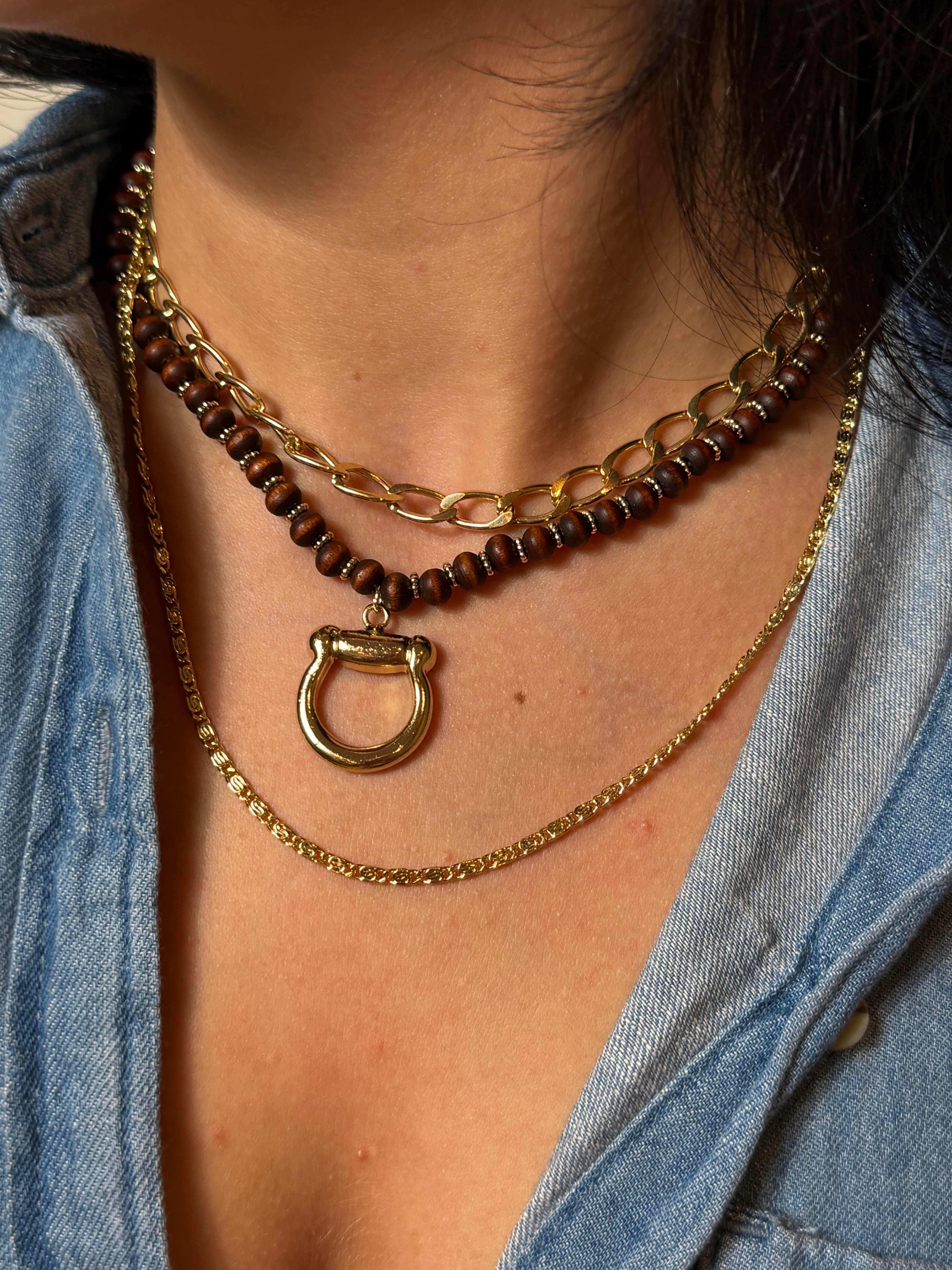 Horse Bit Wood Beaded Necklace