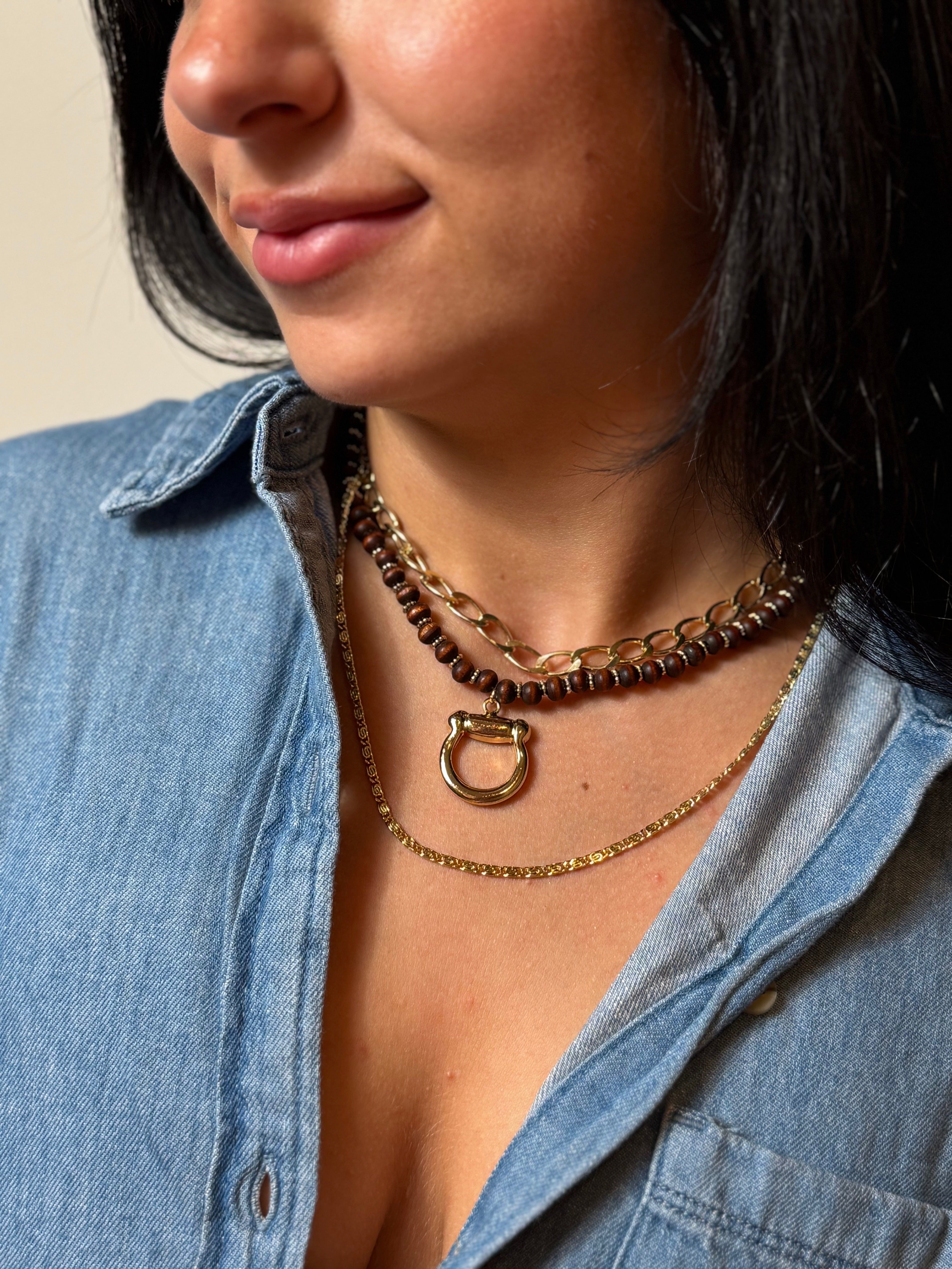 Horse Bit Wood Beaded Necklace