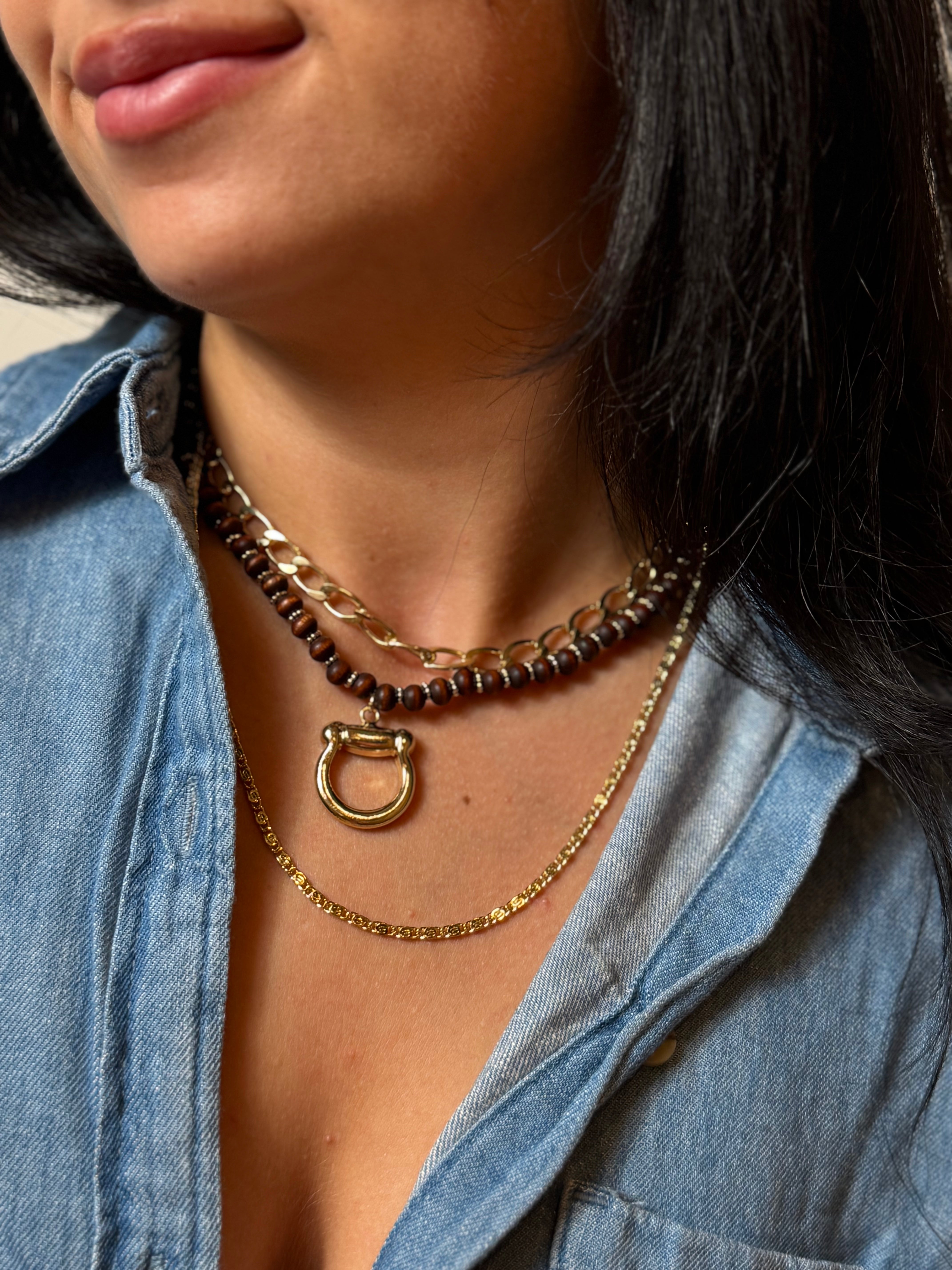 Horse Bit Wood Beaded Necklace