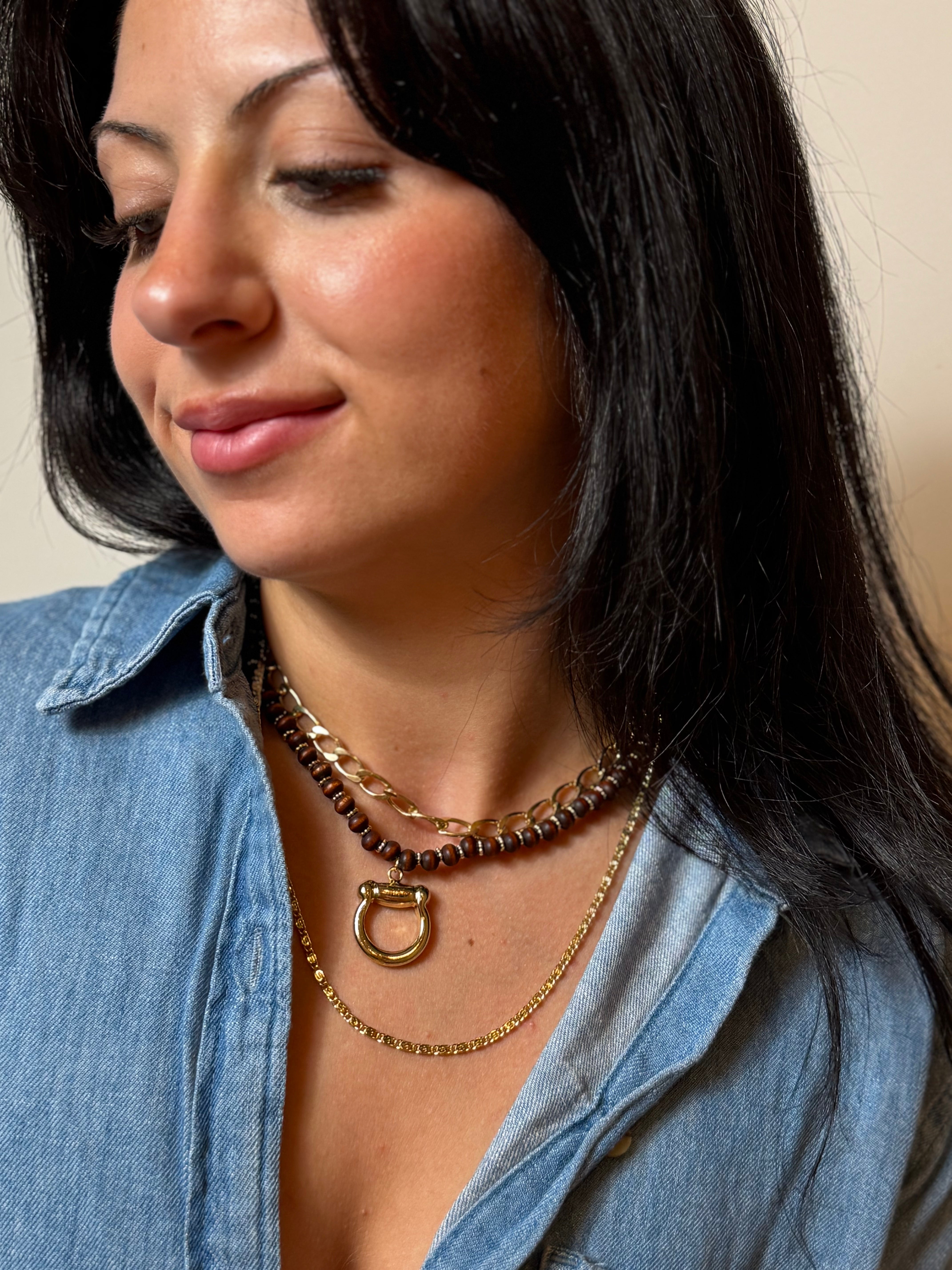 Horse Bit Wood Beaded Necklace