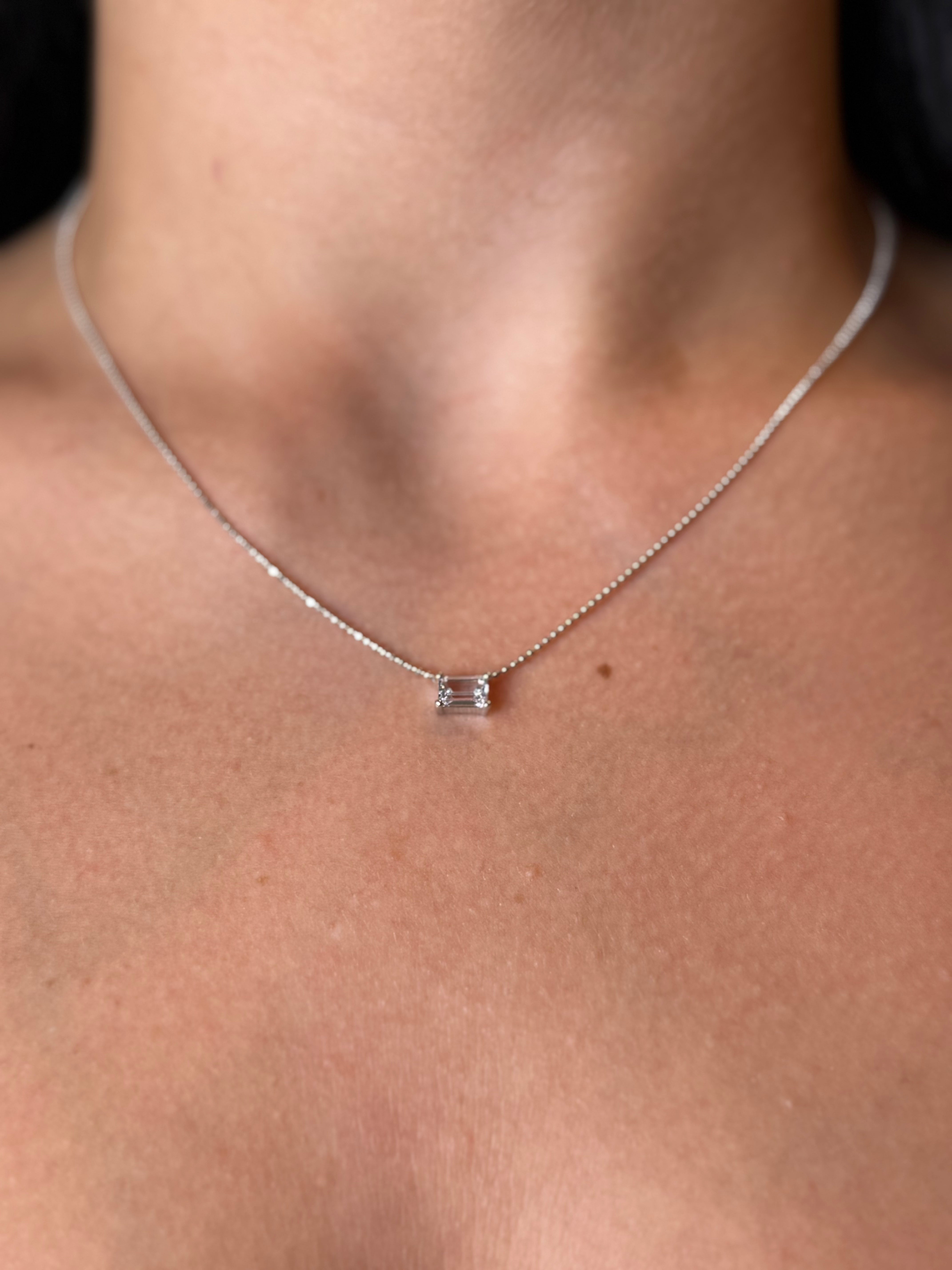 Sterling Silver Emerald CZ Solitaire Necklace