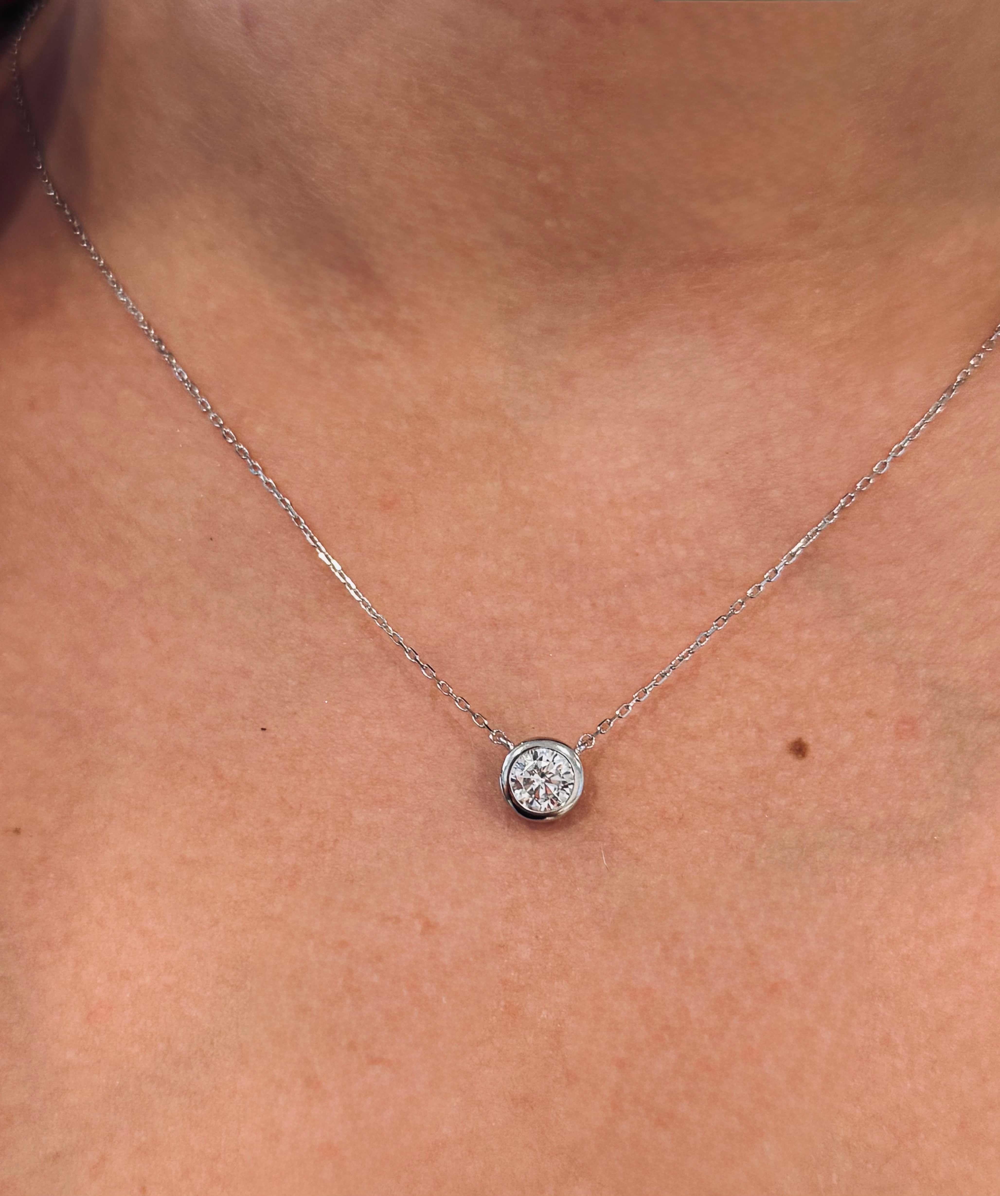 Sterling Silver Bezel Set Solitaire Necklace