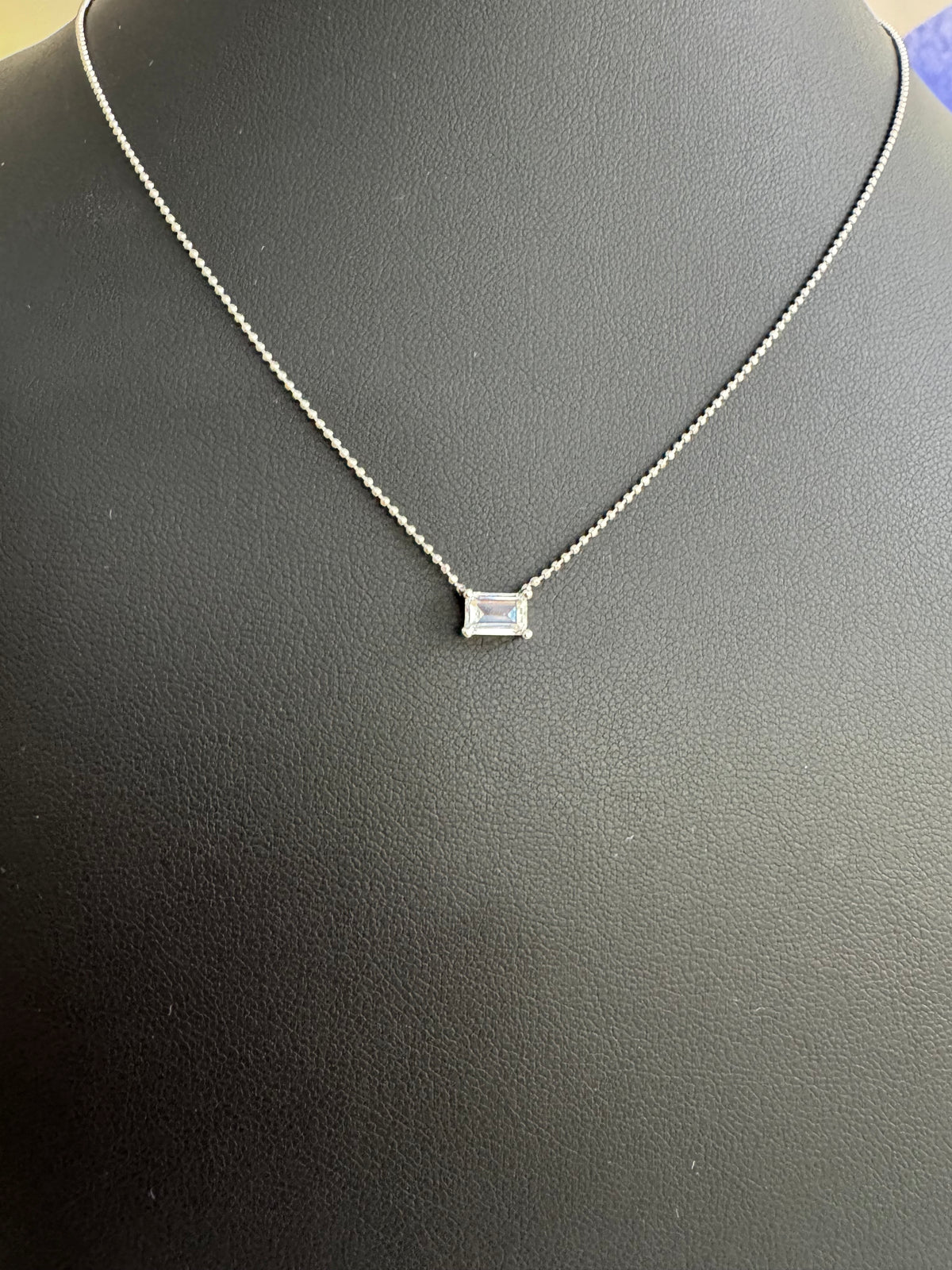 Sterling Silver Emerald CZ Solitaire Necklace