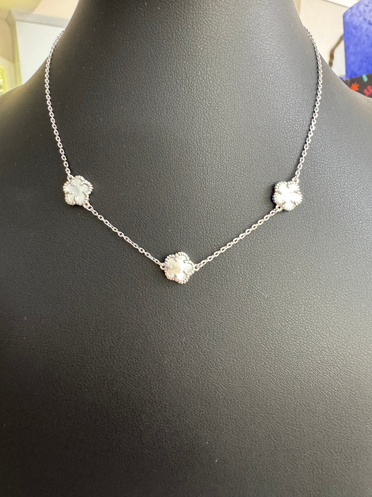 Sterling Silver Clover Necklace with Mother of Pearl