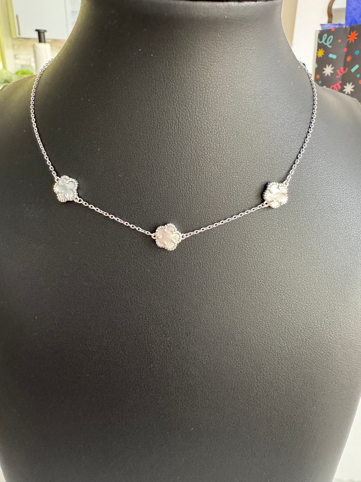 Sterling Silver Clover Necklace with Mother of Pearl