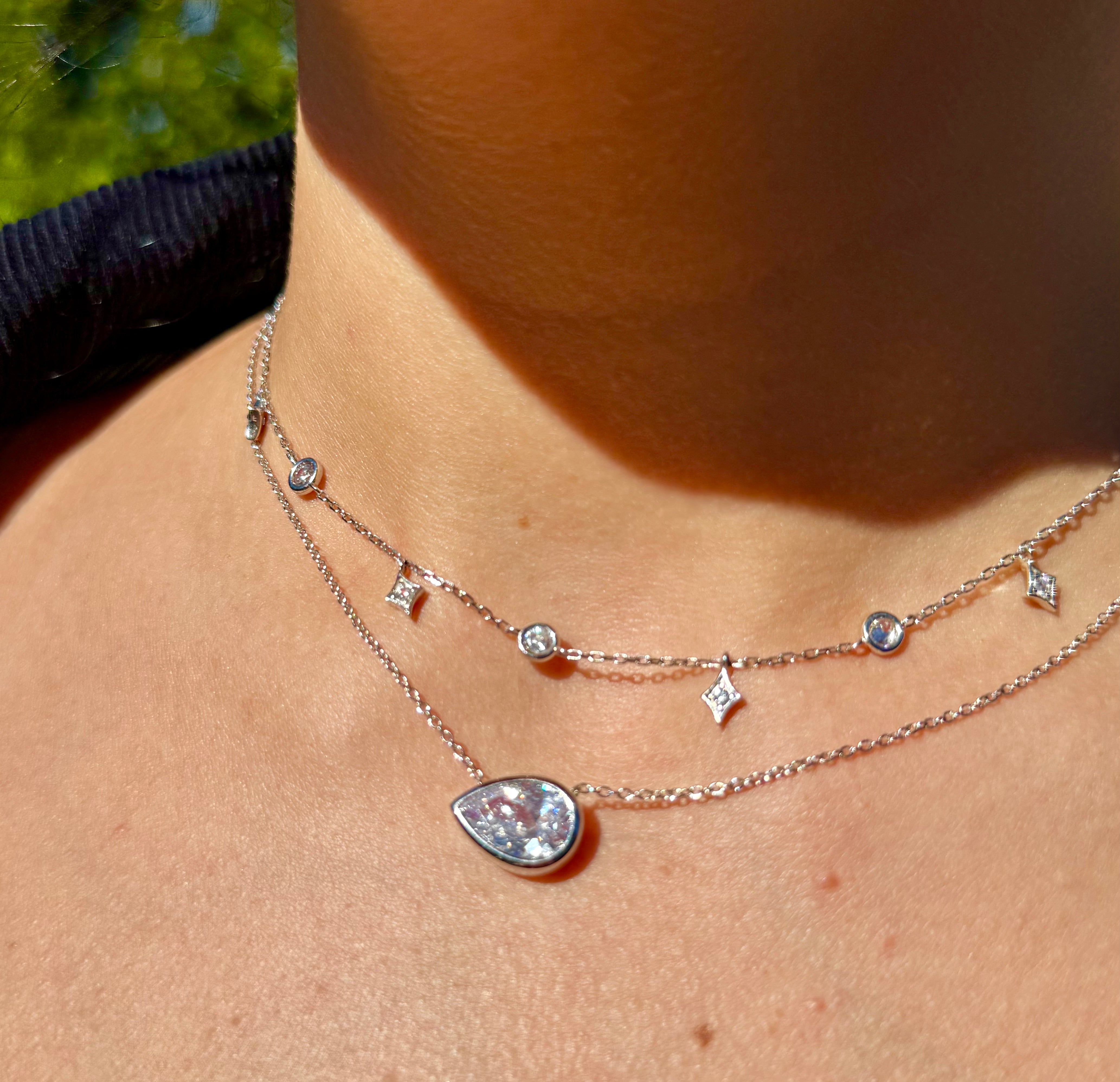 Sterling Silver Necklace with CZ Accents