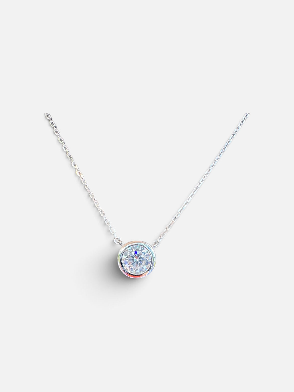 Sterling Silver Bezel Set Solitaire Necklace