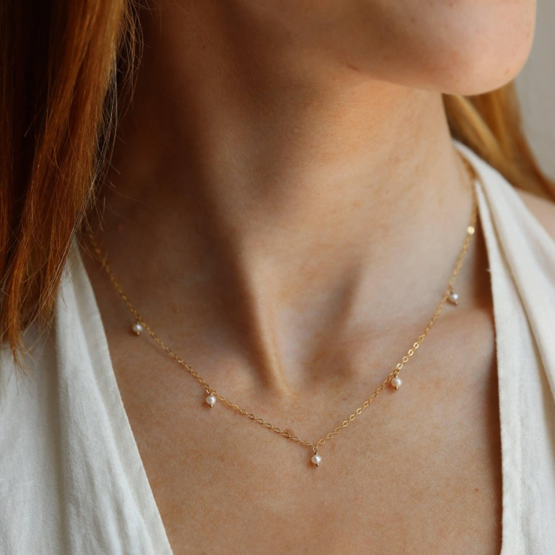 Delicate Pearl Necklace in 14k Gold Fill