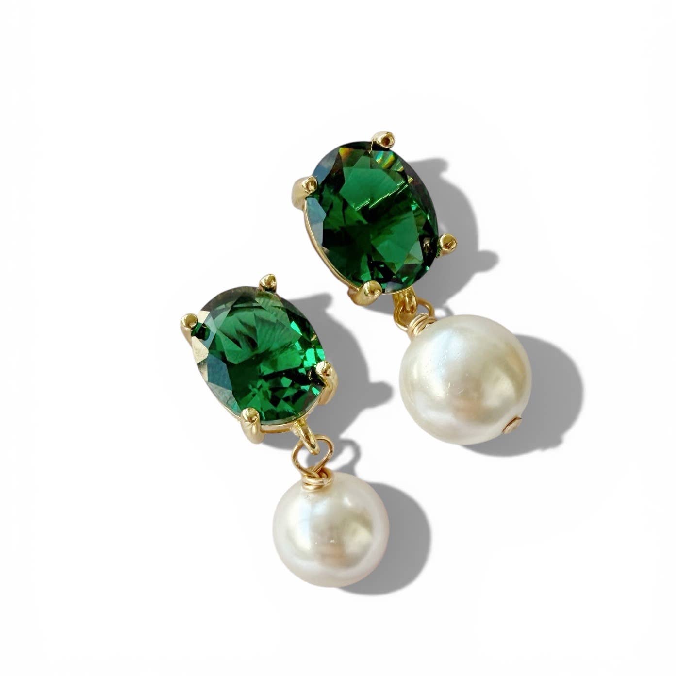 Dani Emerald Green Freshwater Pearl Earrings Gold Filled