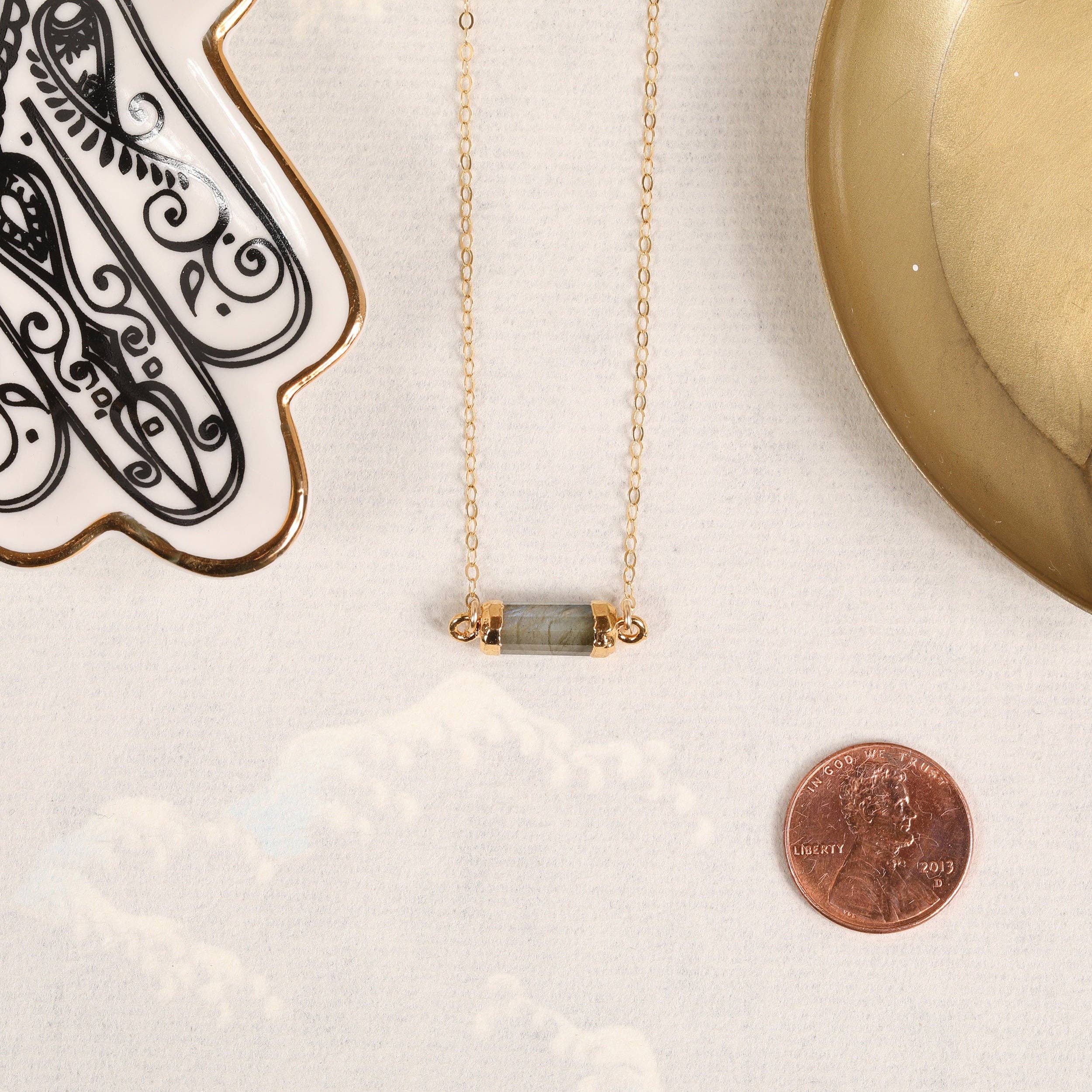 Labradorite Short Bar Gold Necklace
