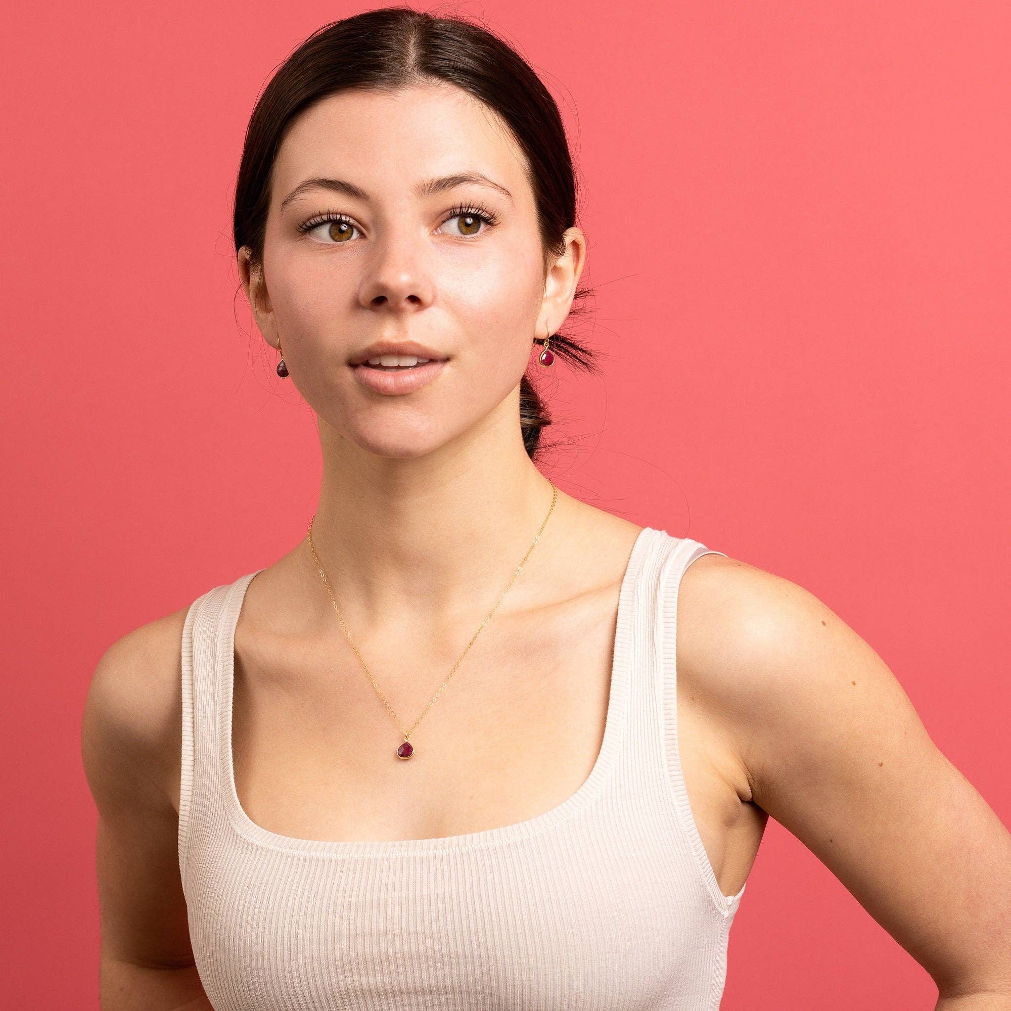 Ruby Teardrop Pendant Gold Necklace