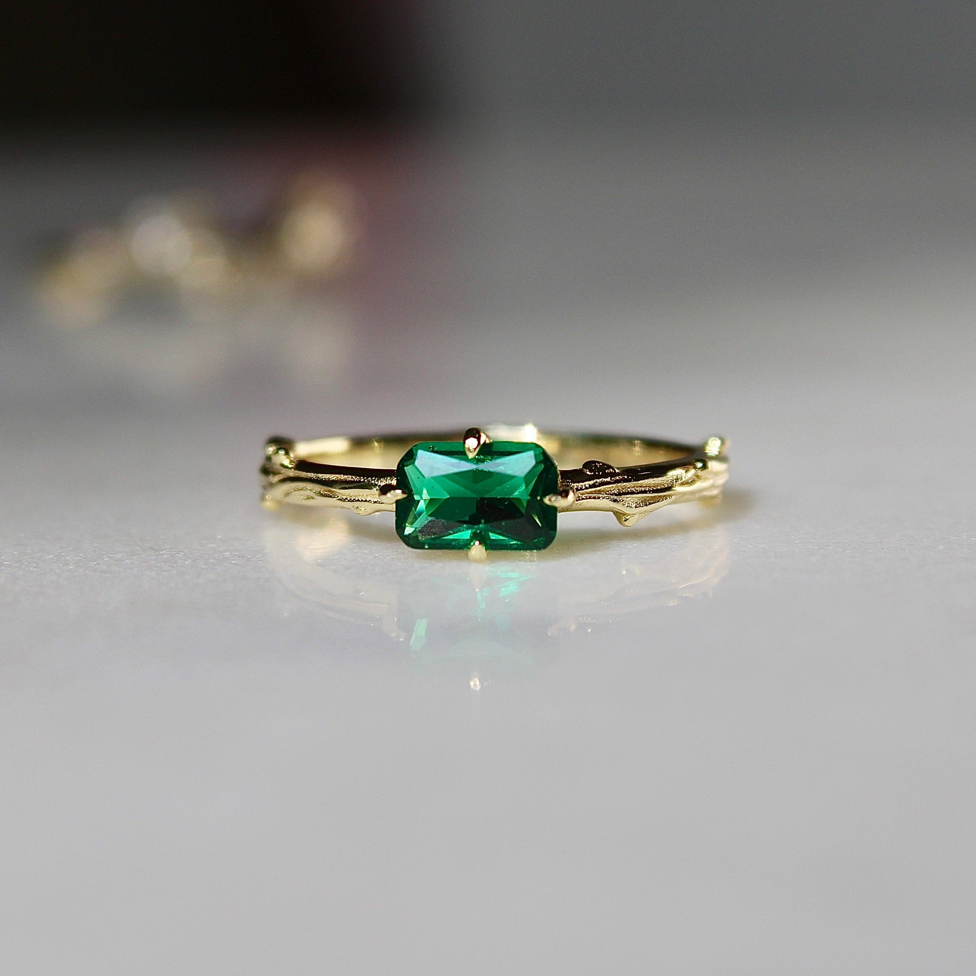 Emerald Bark Ring
