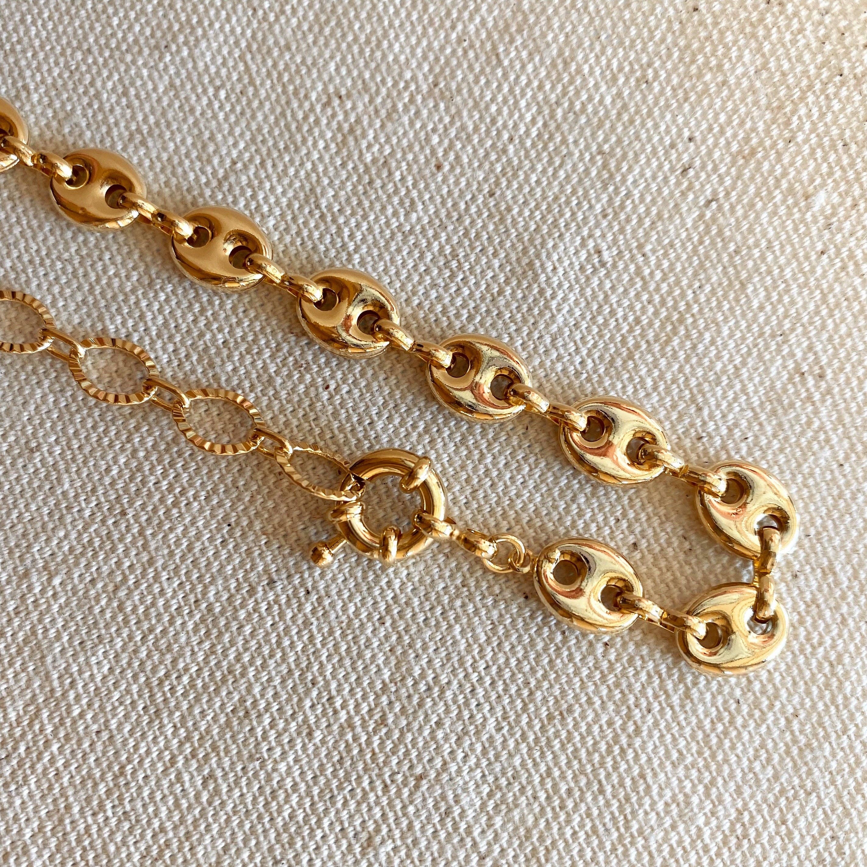 18k Gold Filled Puffy Mariner Choker Featuring Unique Chain Extender
