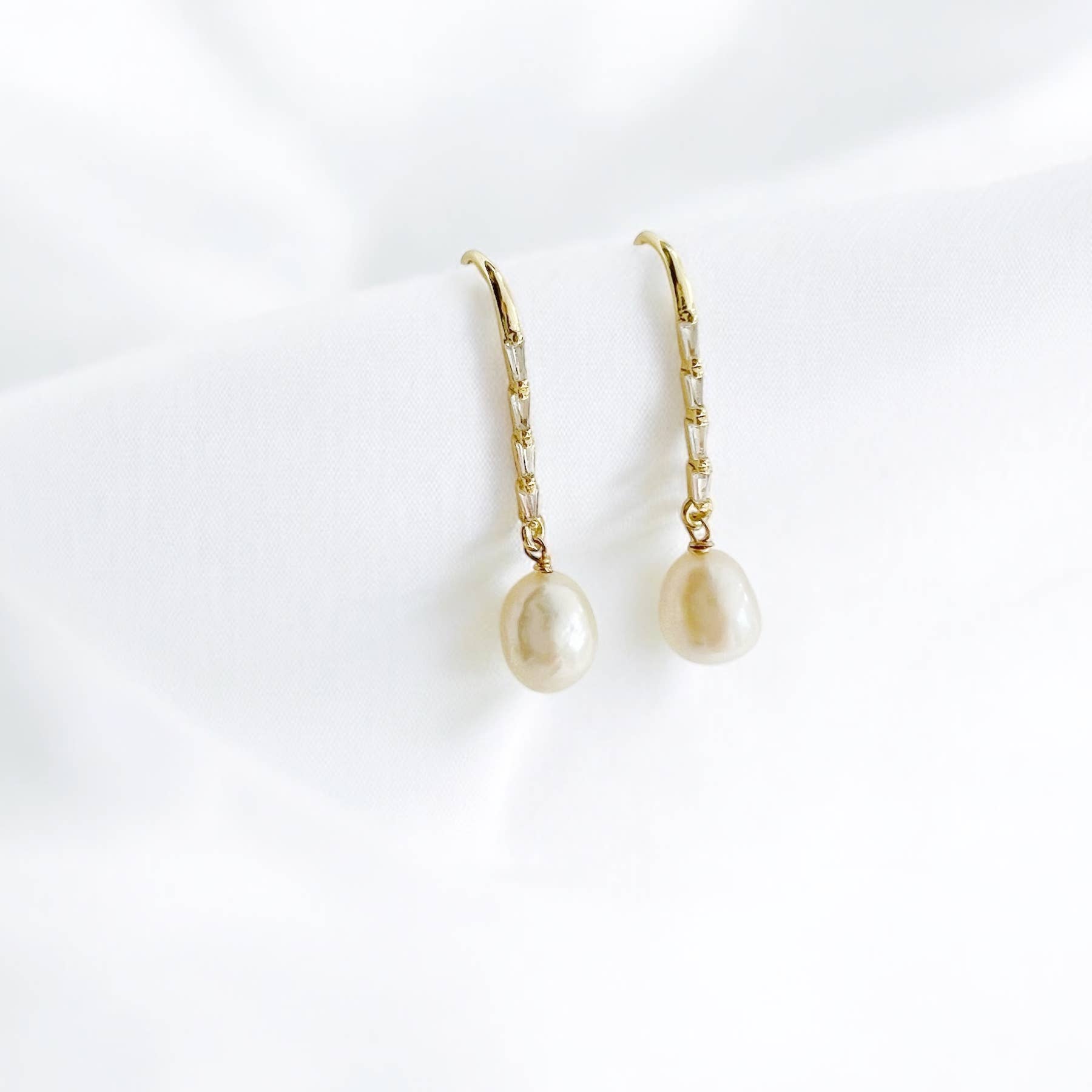 Save the Date Freshwater Pearl Dangle Earrings Gold Filled