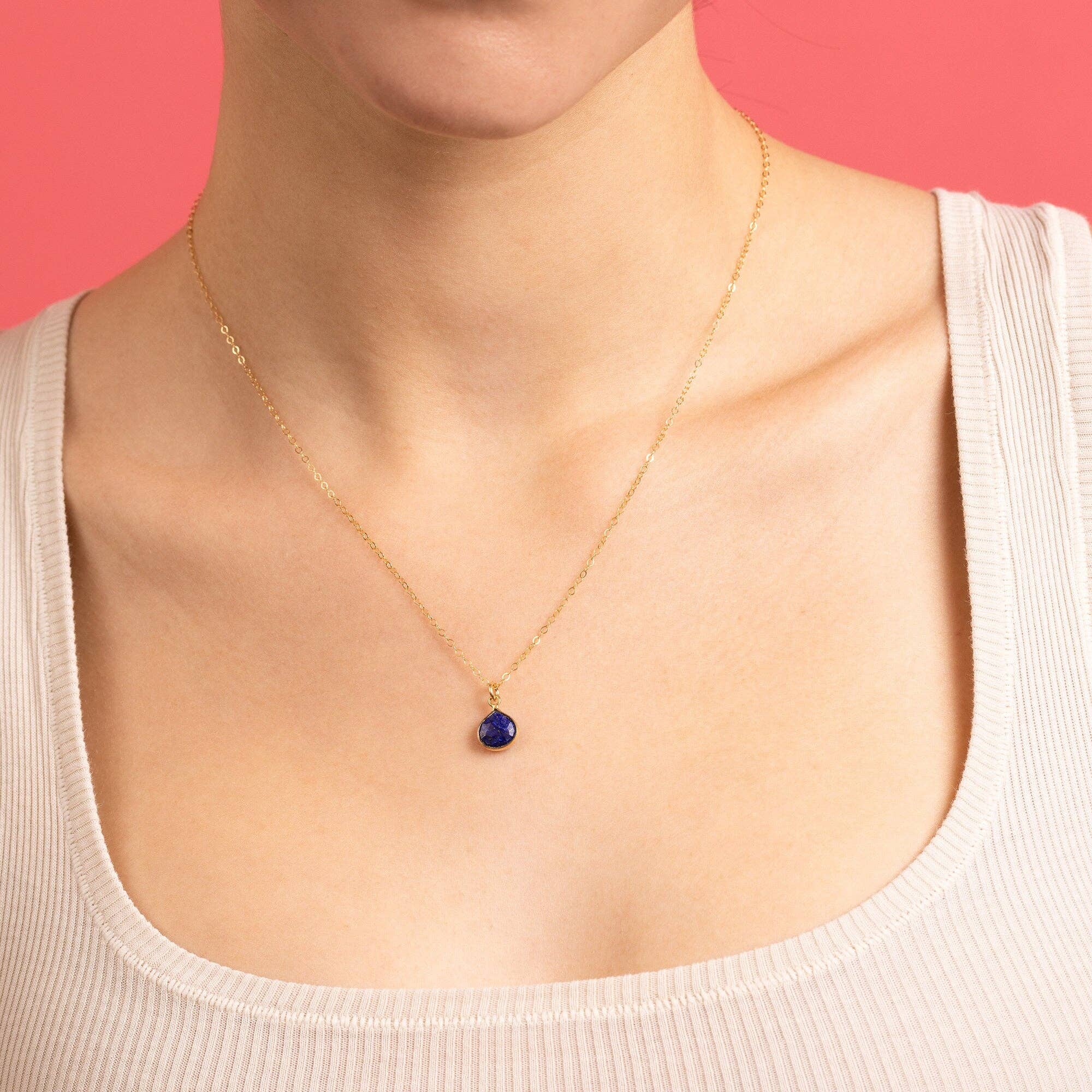 Lapis Lazuli Teardrop Gemstone Gold Necklace