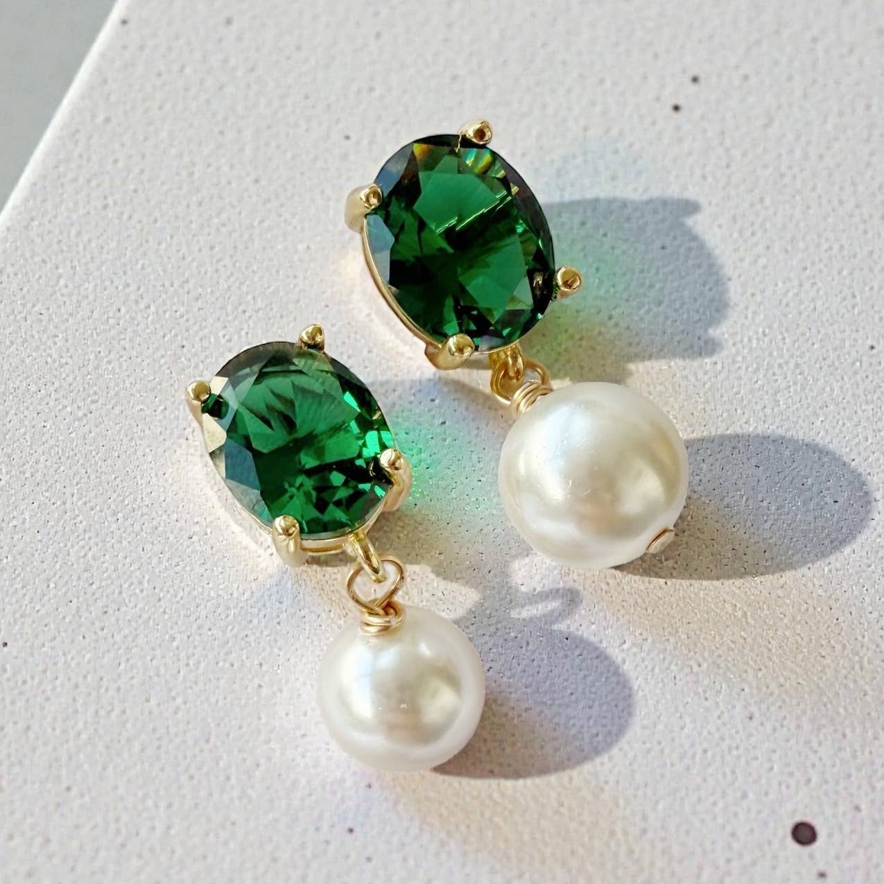Dani Emerald Green Freshwater Pearl Earrings Gold Filled