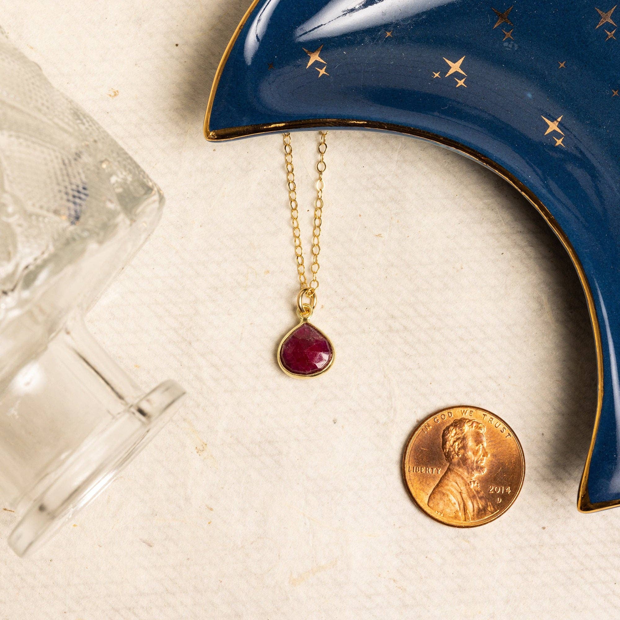 Ruby Teardrop Pendant Gold Necklace