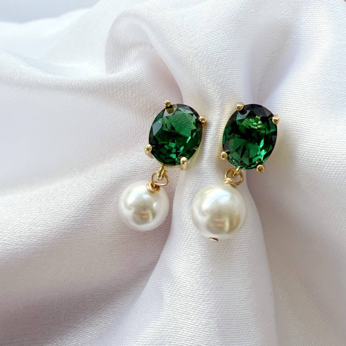 Dani Emerald Green Freshwater Pearl Earrings Gold Filled