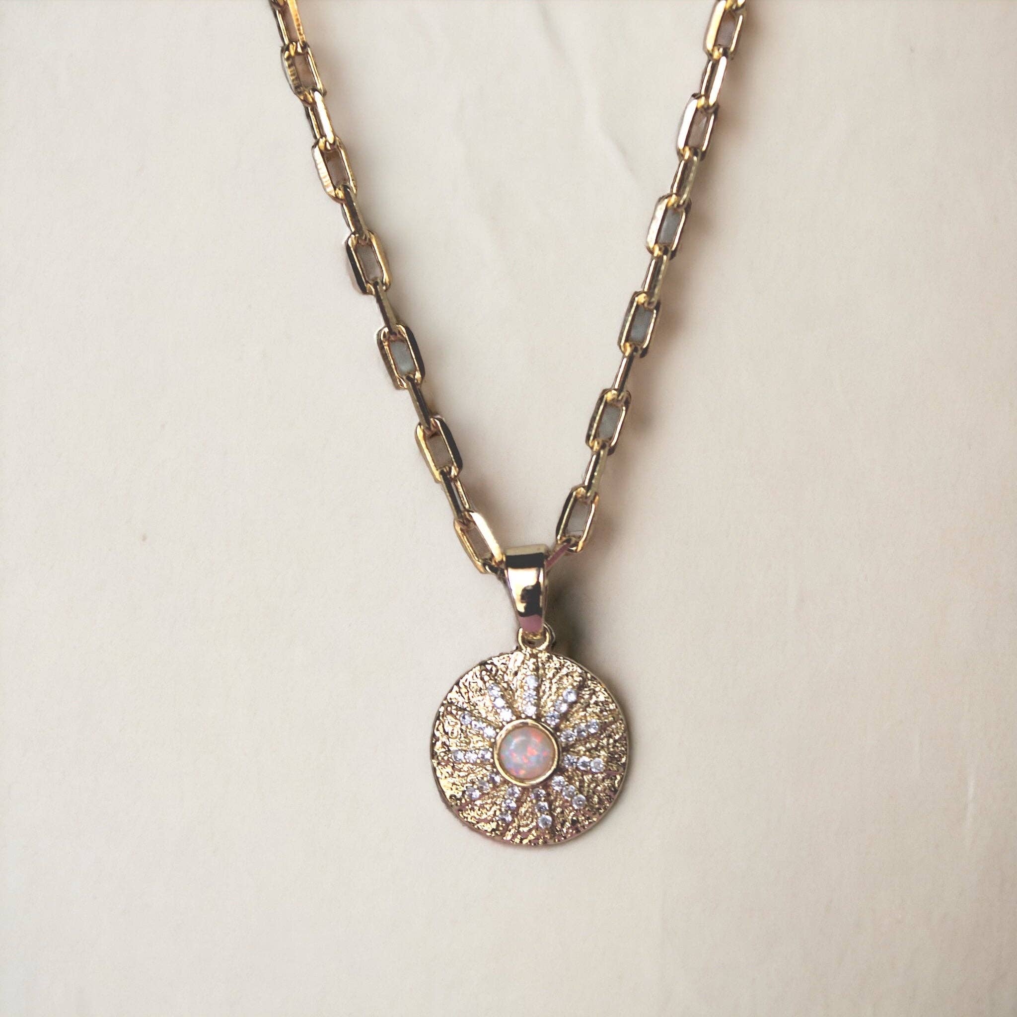 Opal Sunburst Coin Pendant