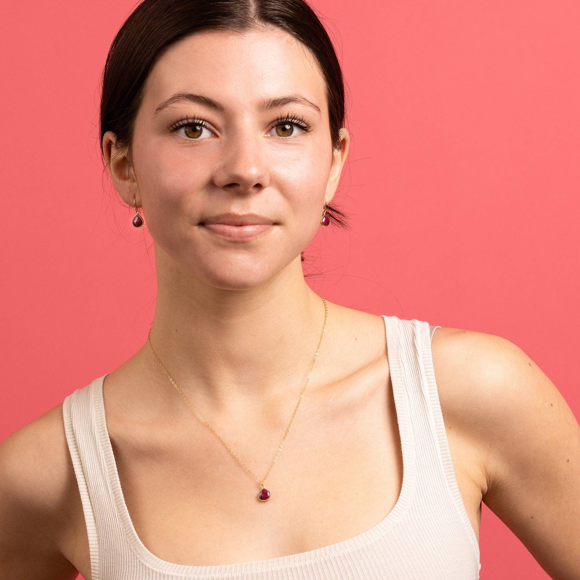 Ruby Teardrop Pendant Gold Necklace