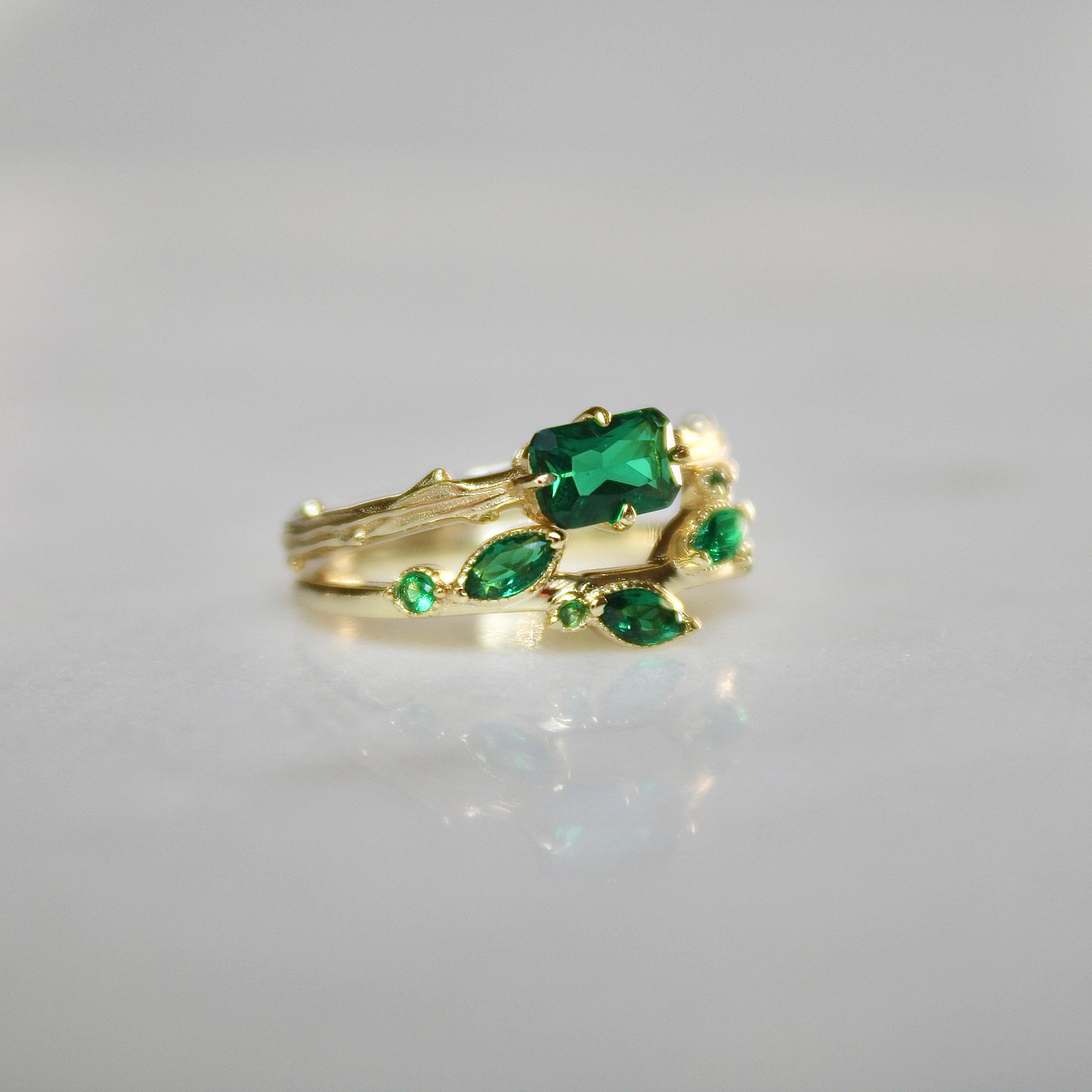 Emerald Bark Ring