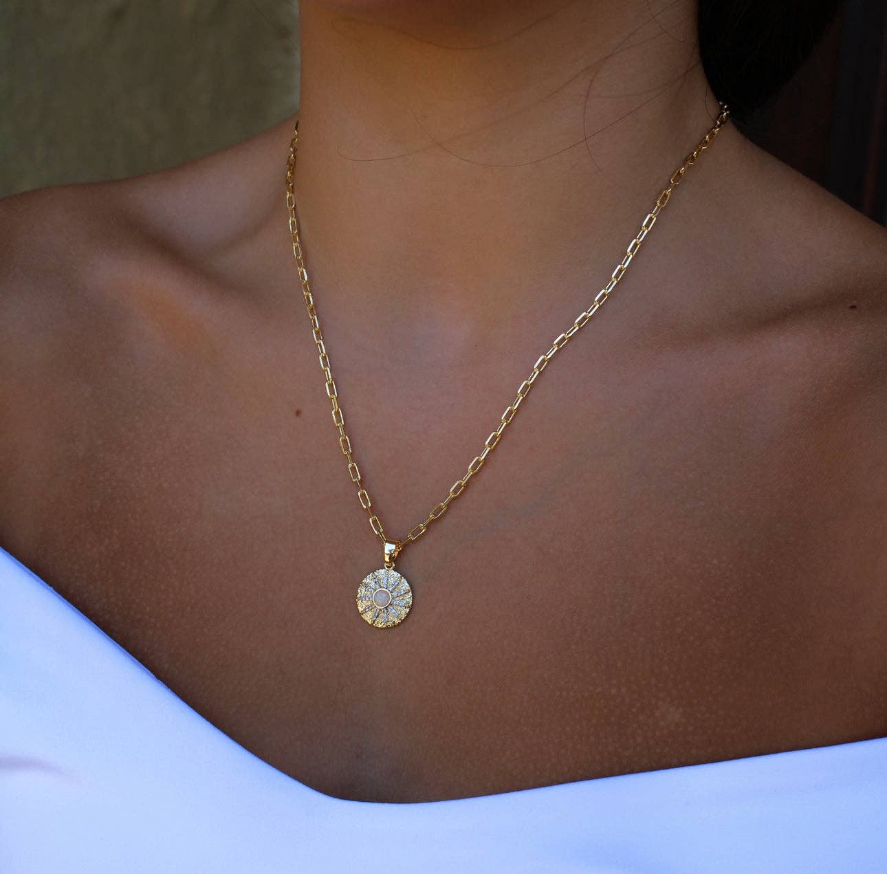 Opal Sunburst Coin Pendant