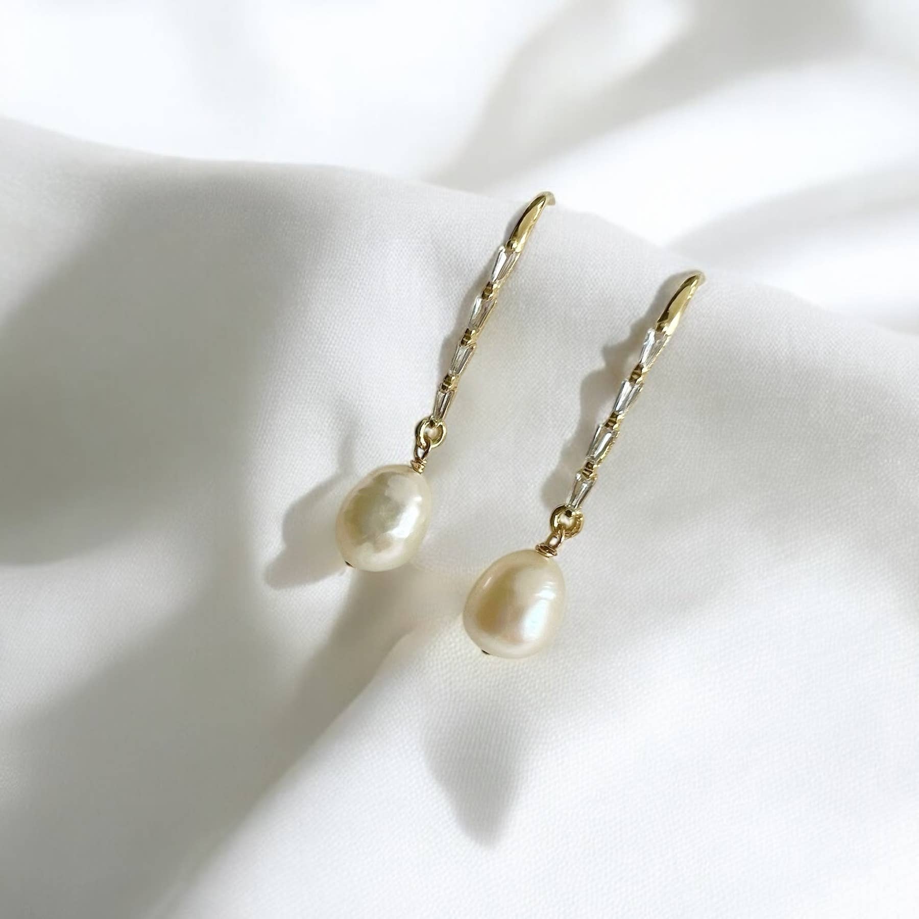 Save the Date Freshwater Pearl Dangle Earrings Gold Filled