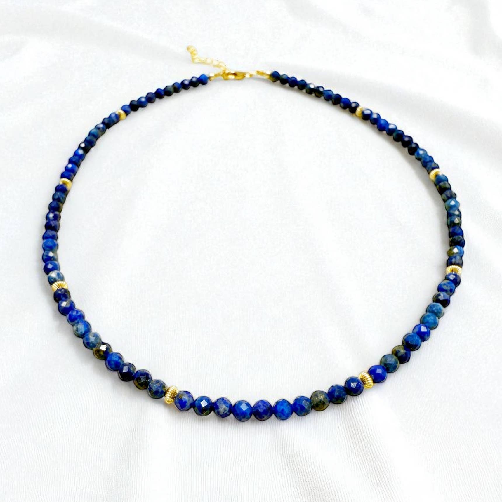 Rhodes Lapis Lazuli Gemstone Beaded Necklace Gold Filled