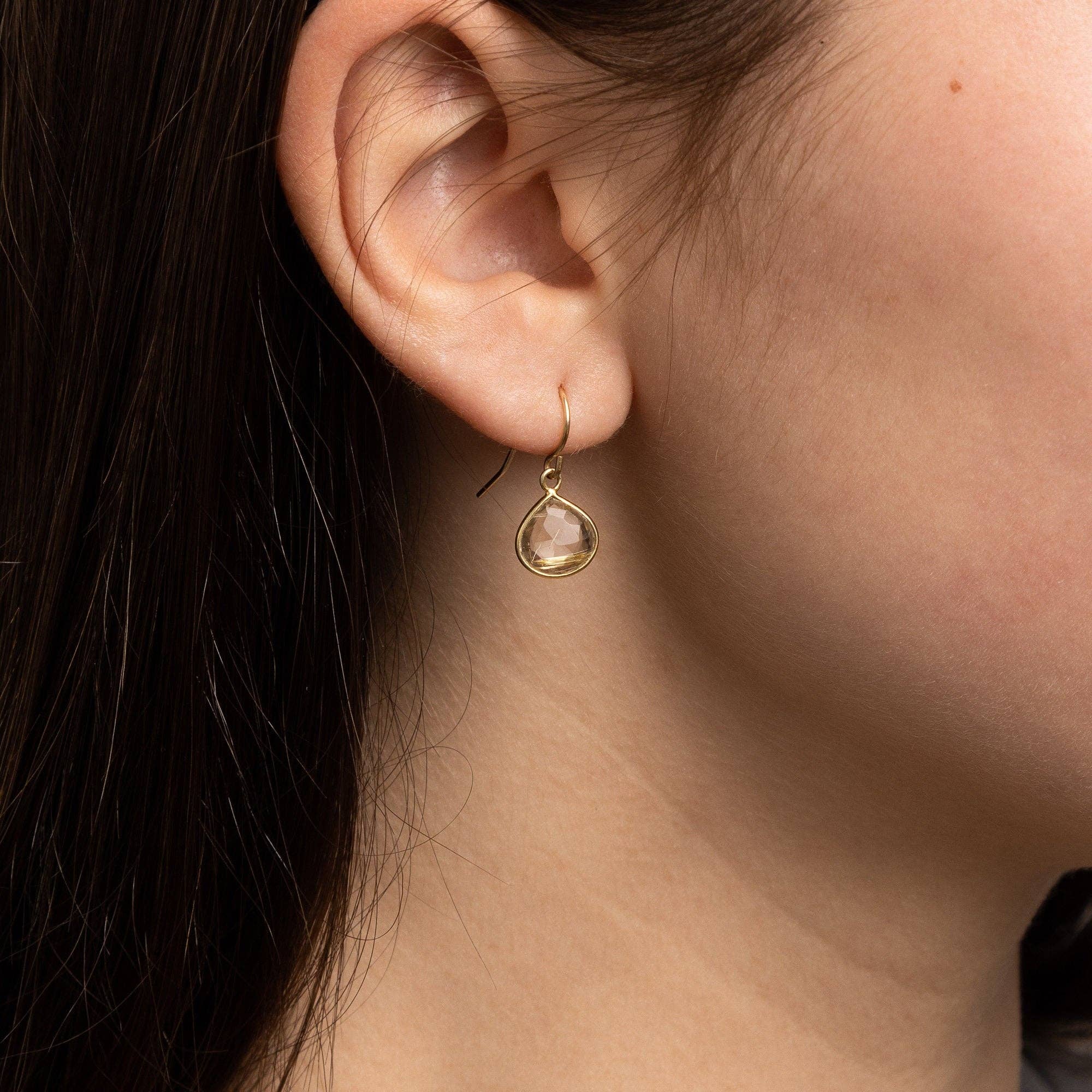 Golden Rutilated Quartz Mini Drop Gold Earrings