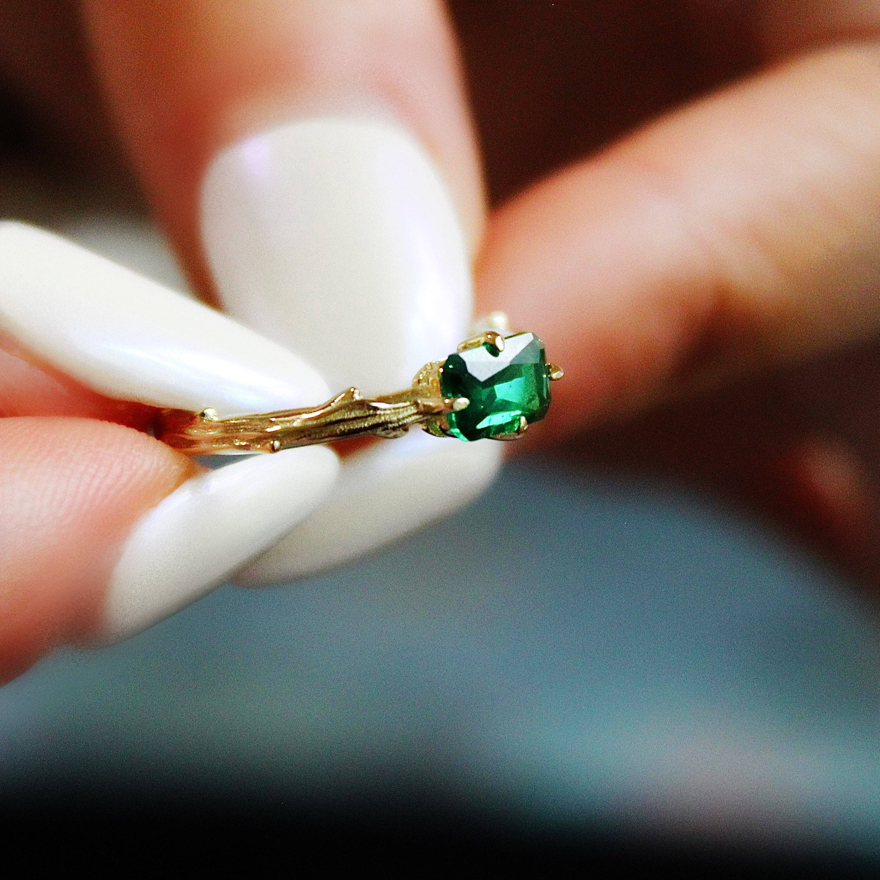 Emerald Bark Ring