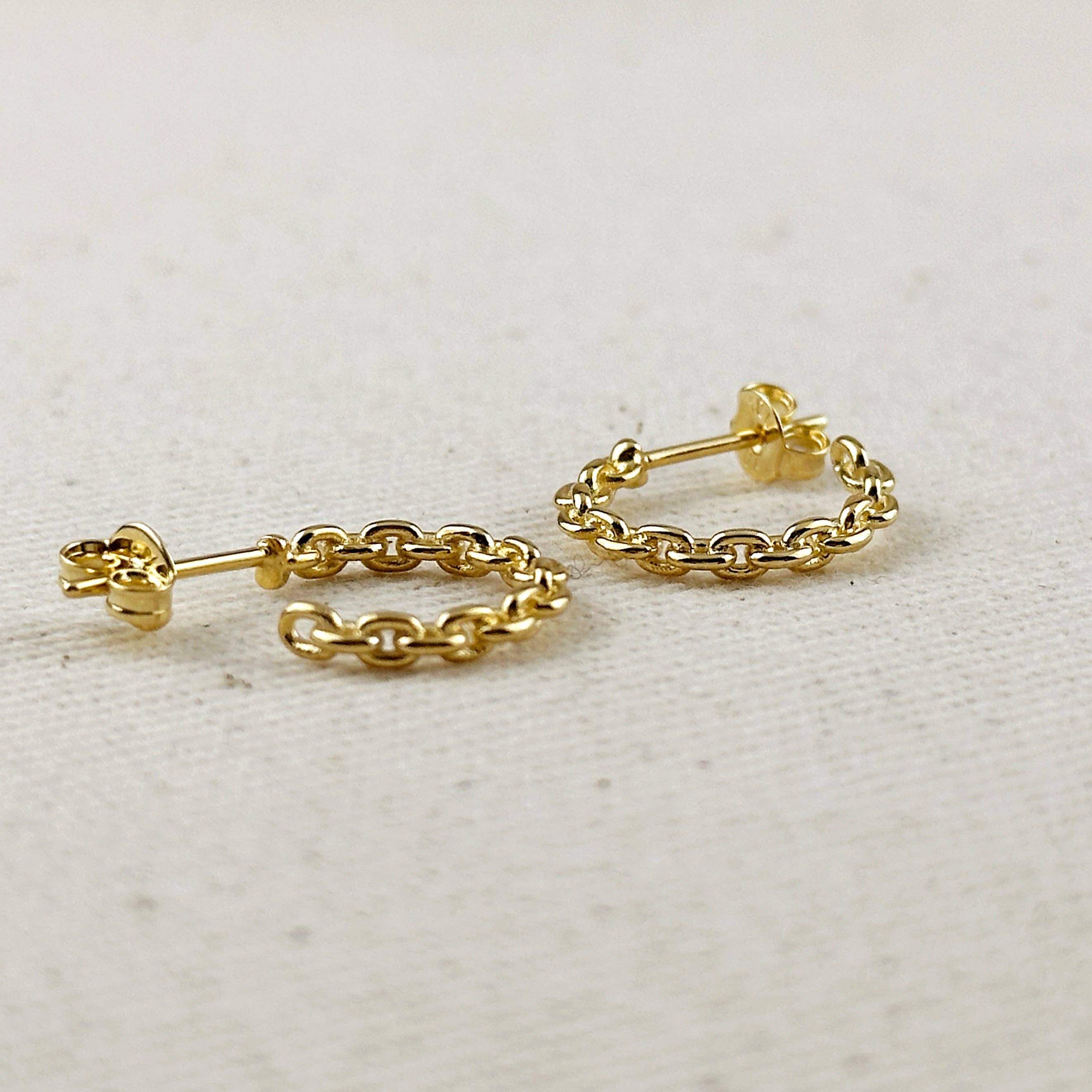 18k Gold Filled Crafted Chain C-Hoop Earrings