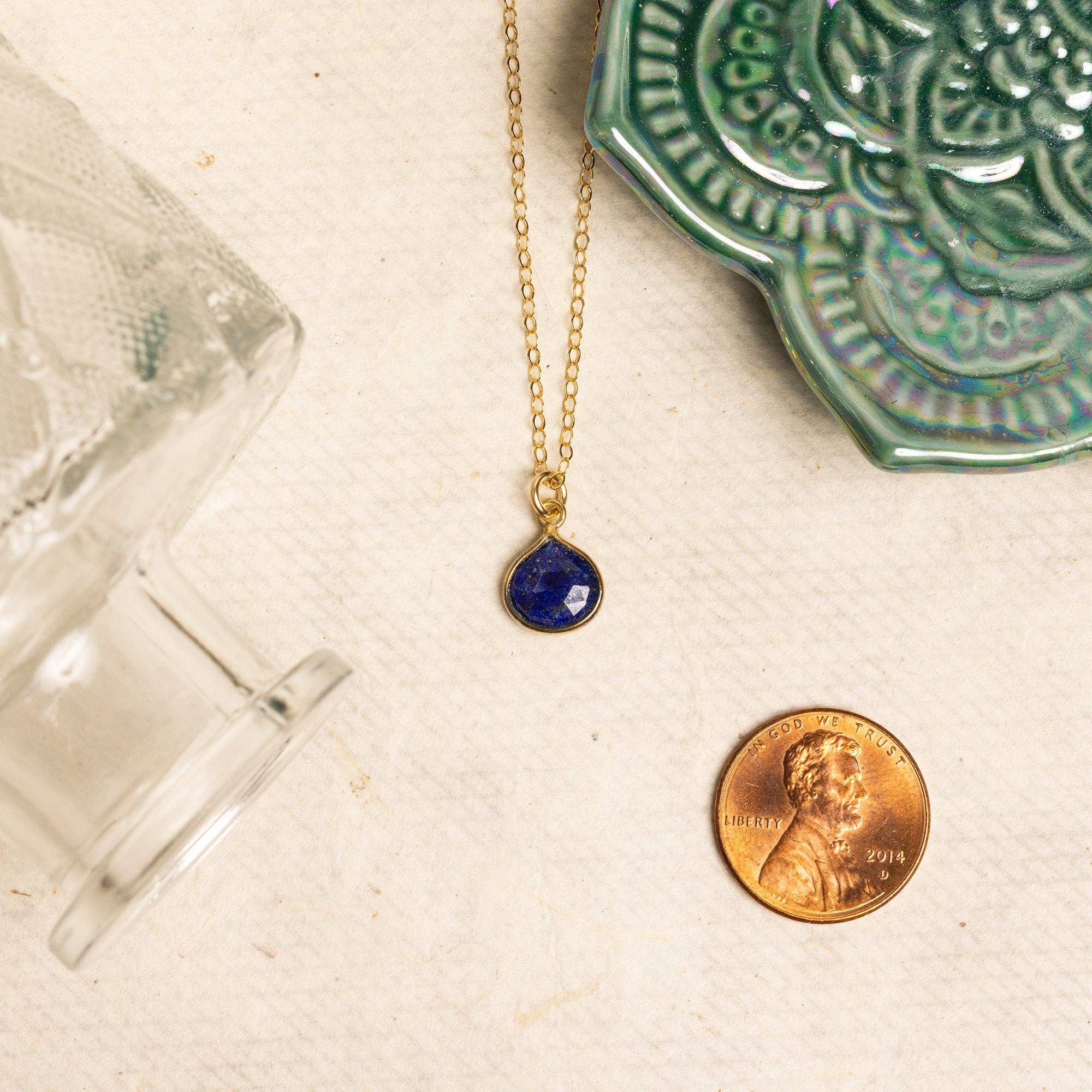Lapis Lazuli Teardrop Gemstone Gold Necklace