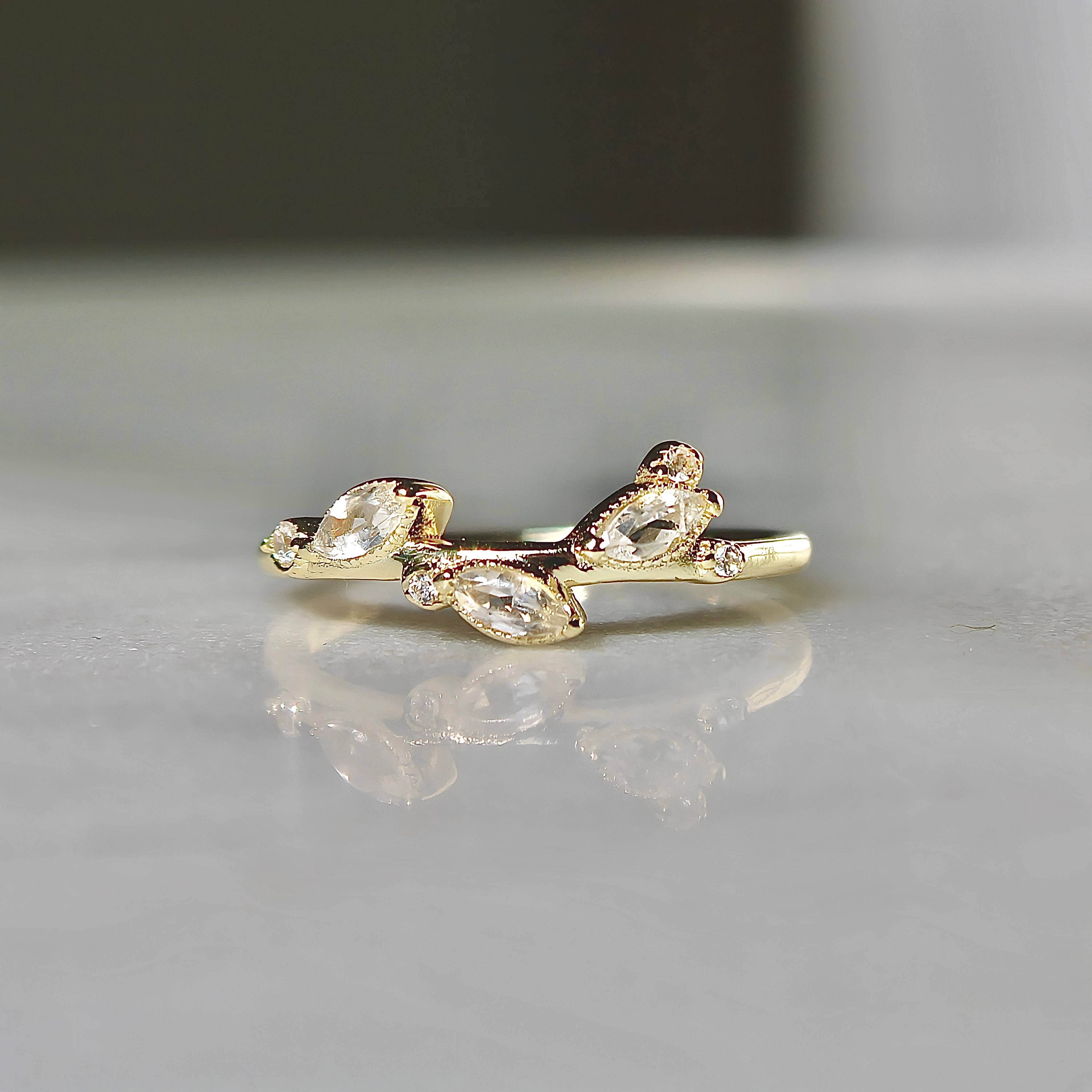 White Topaz Laurel Vine Ring