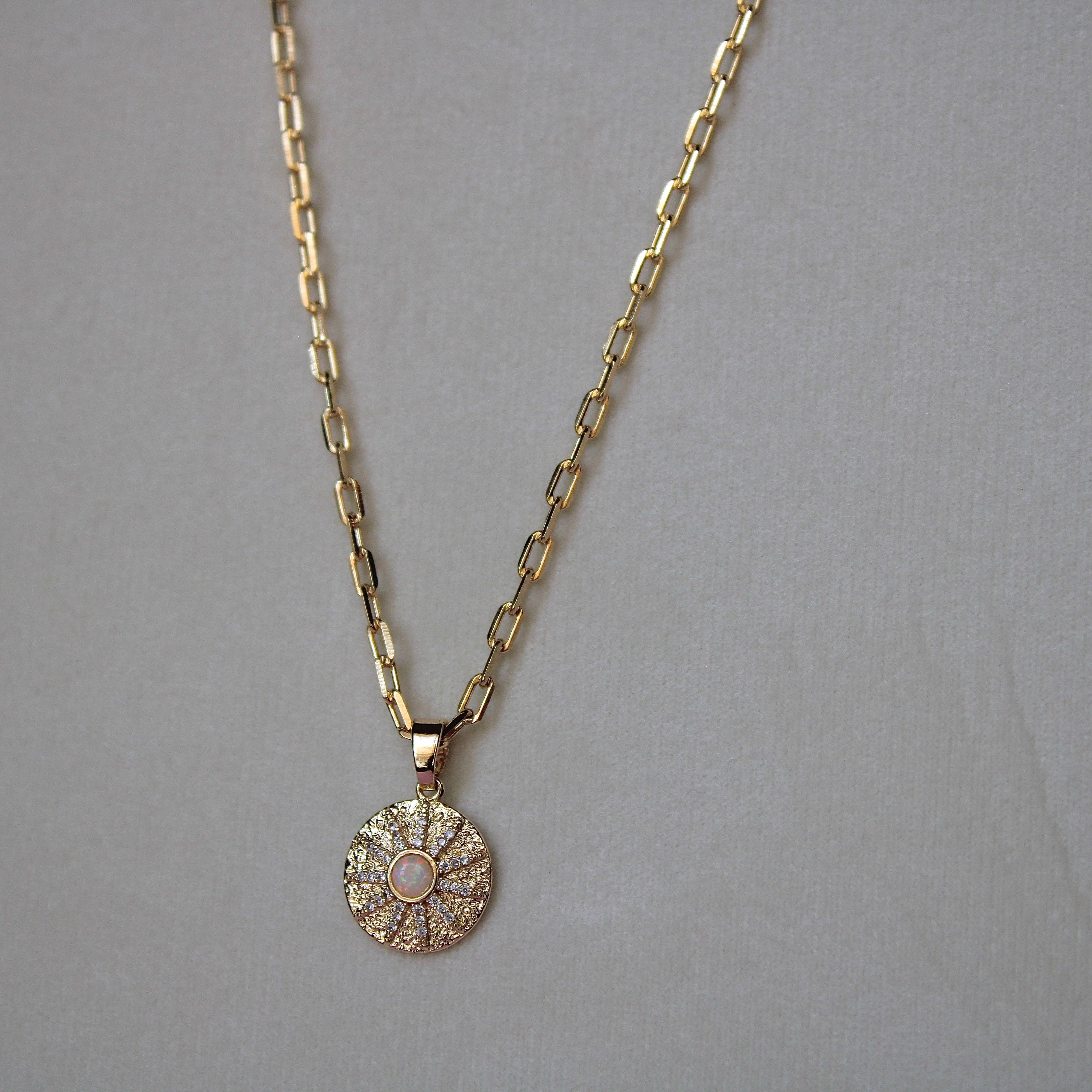 Opal Sunburst Coin Pendant