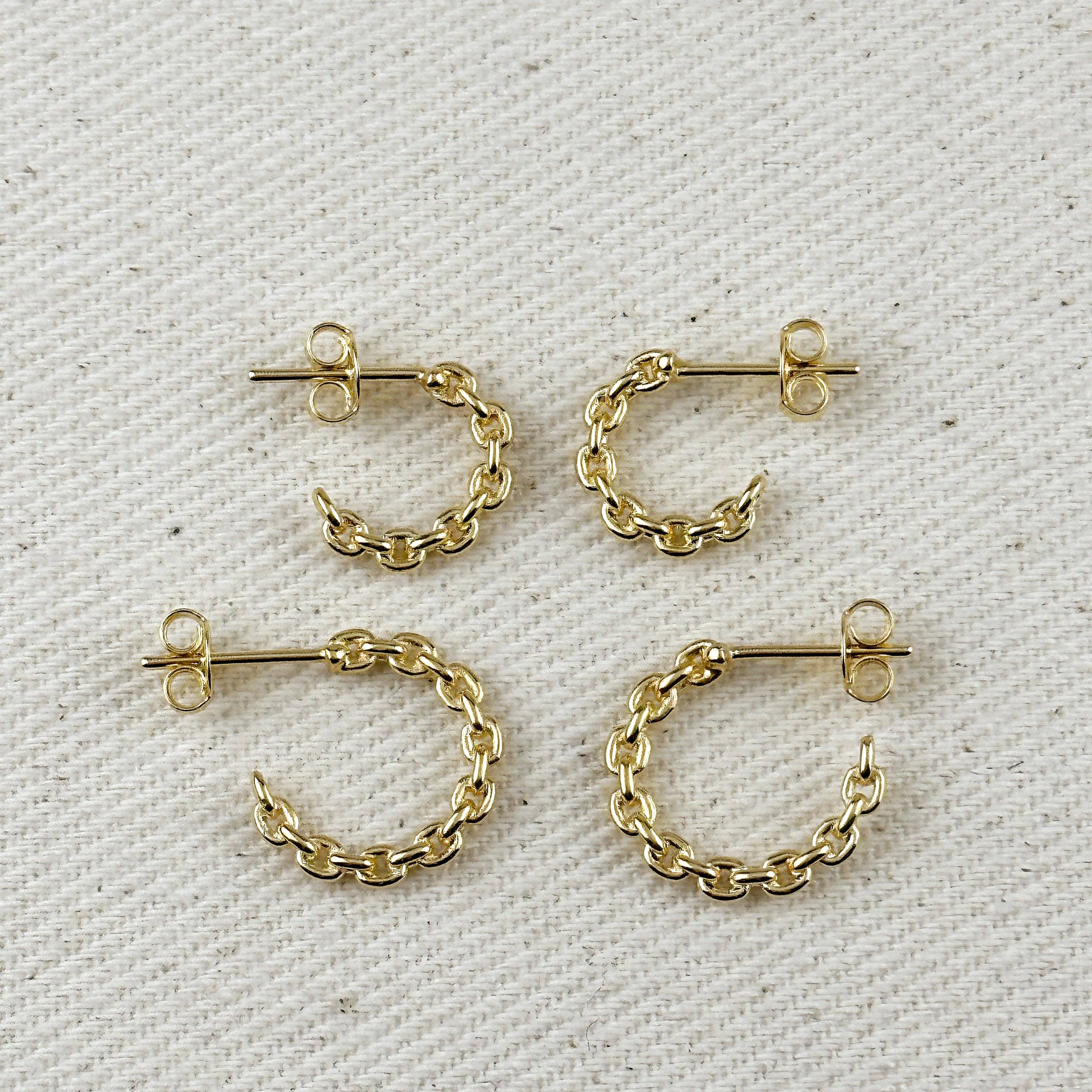 18k Gold Filled Crafted Chain C-Hoop Earrings