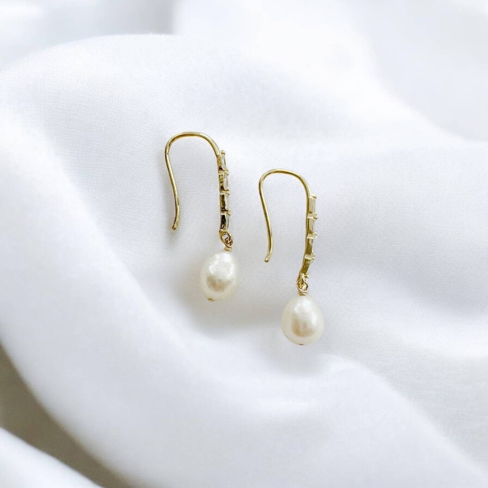 Save the Date Freshwater Pearl Dangle Earrings Gold Filled