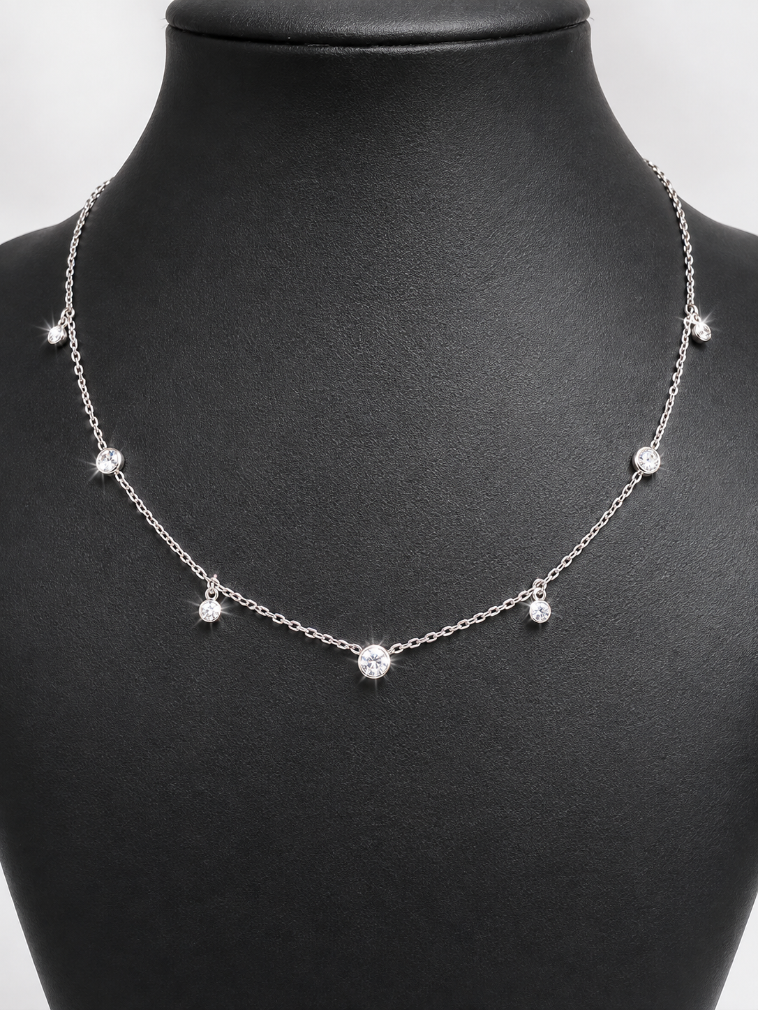 Sterling Silver Necklace with CZ Solitaires