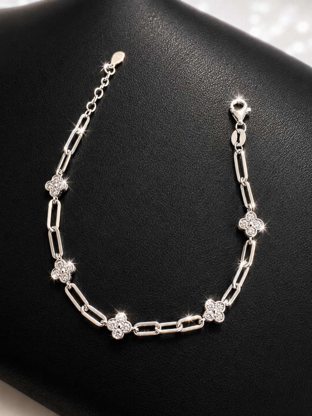 Sterling Silver Paperclip Bracelet with CZ Accents